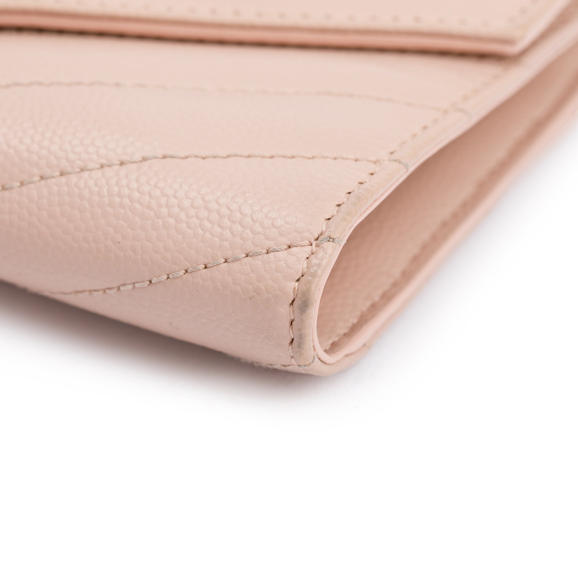 Saint Laurent Pink Grain de Poudre Leather Cassandre Matelasse Compact Tri-Fold Wallet