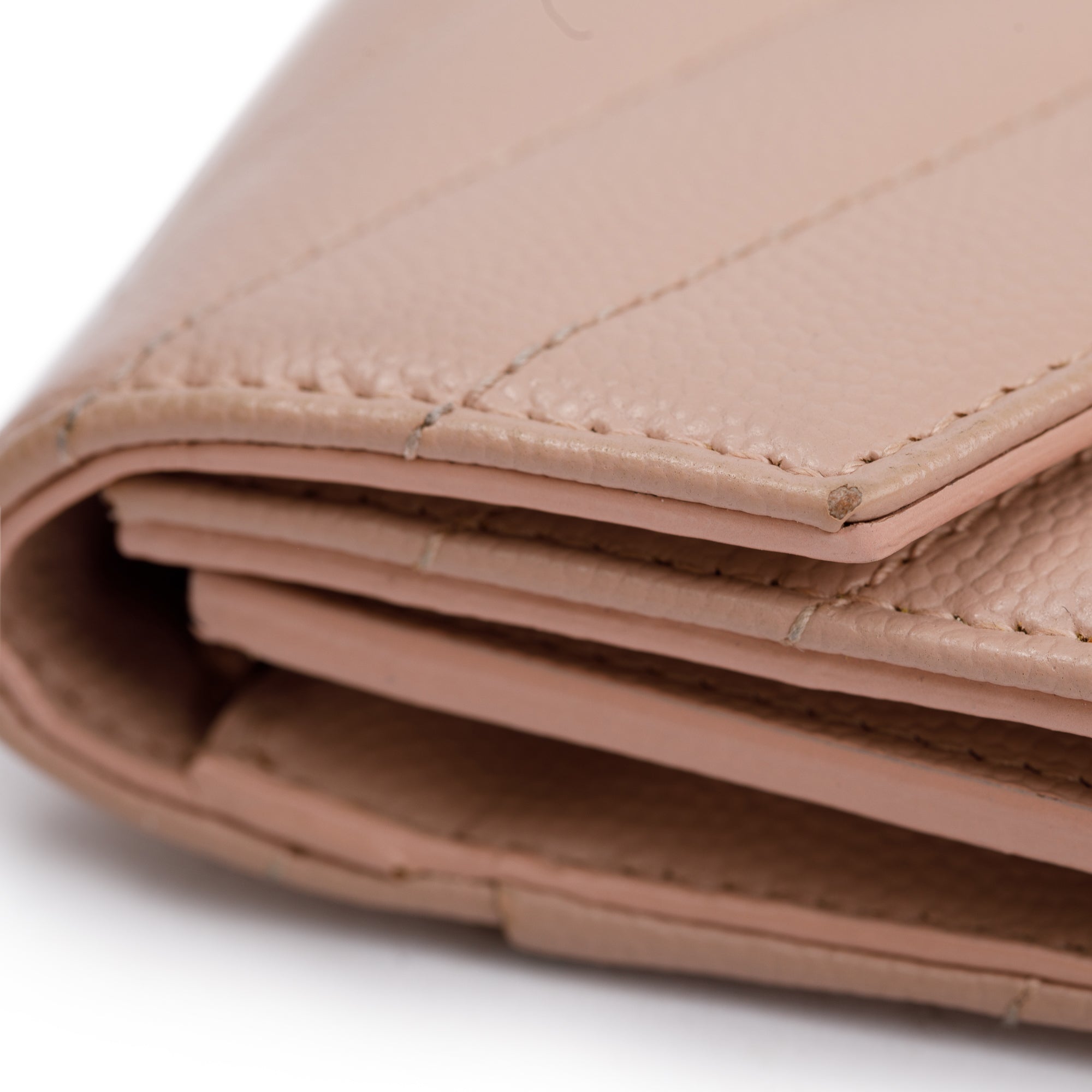 Saint Laurent Pink Grain de Poudre Leather Cassandre Matelasse Compact Tri-Fold Wallet