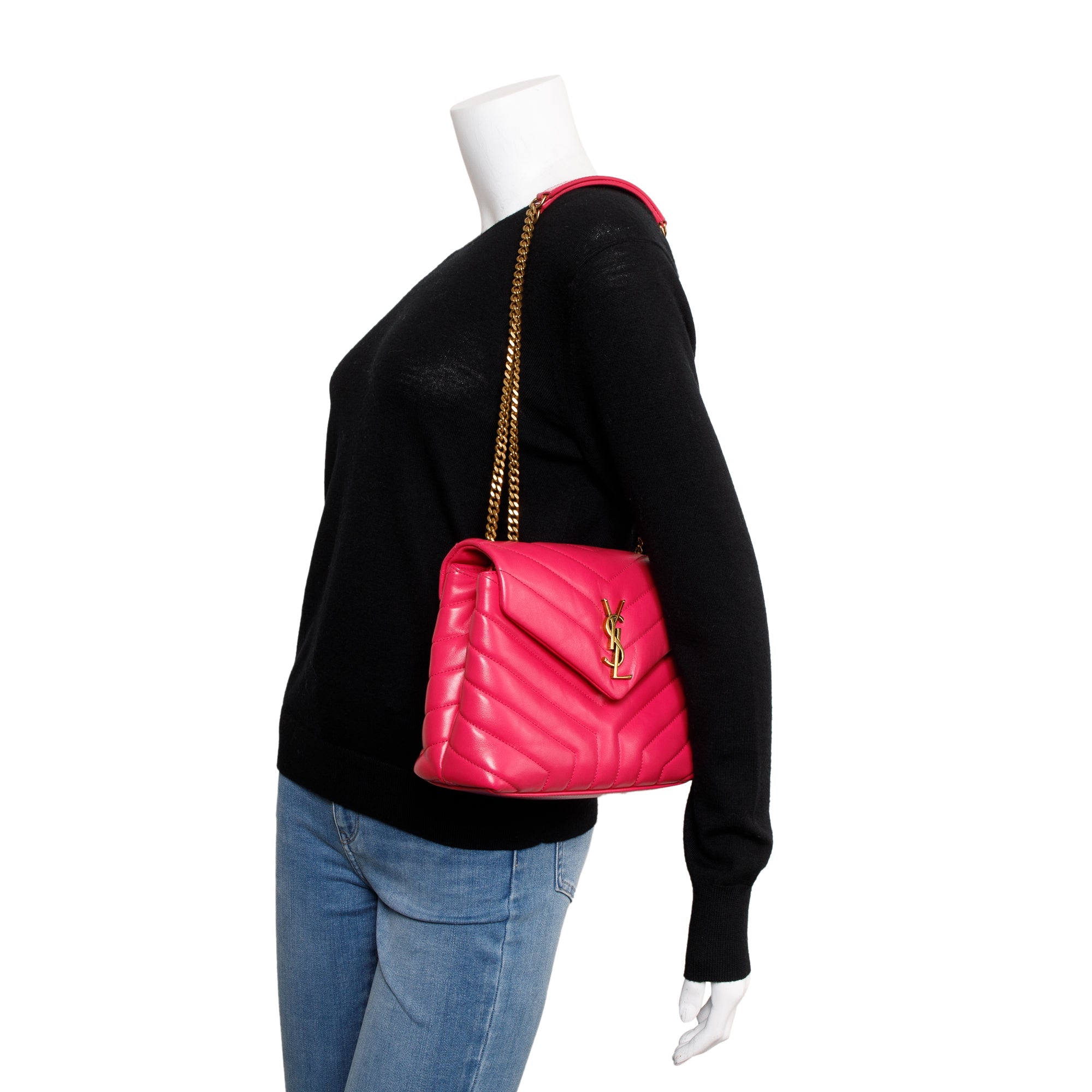 Saint Laurent Pink Leather Small Loulou Chain Shoulder Bag w/ Box