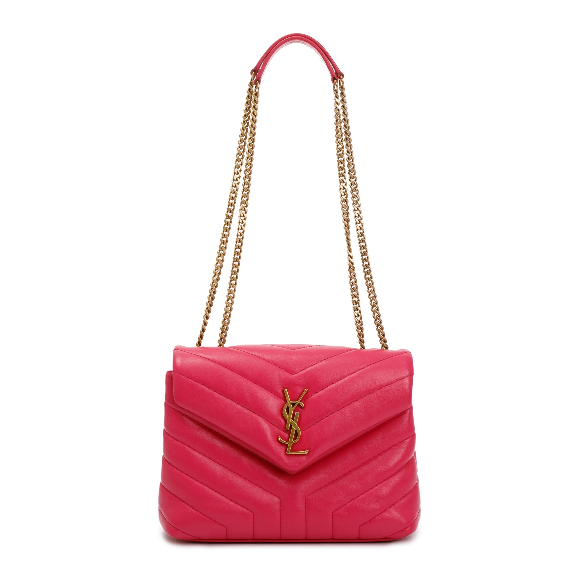 Saint Laurent Pink Leather Small Loulou Chain Shoulder Bag w/ Box