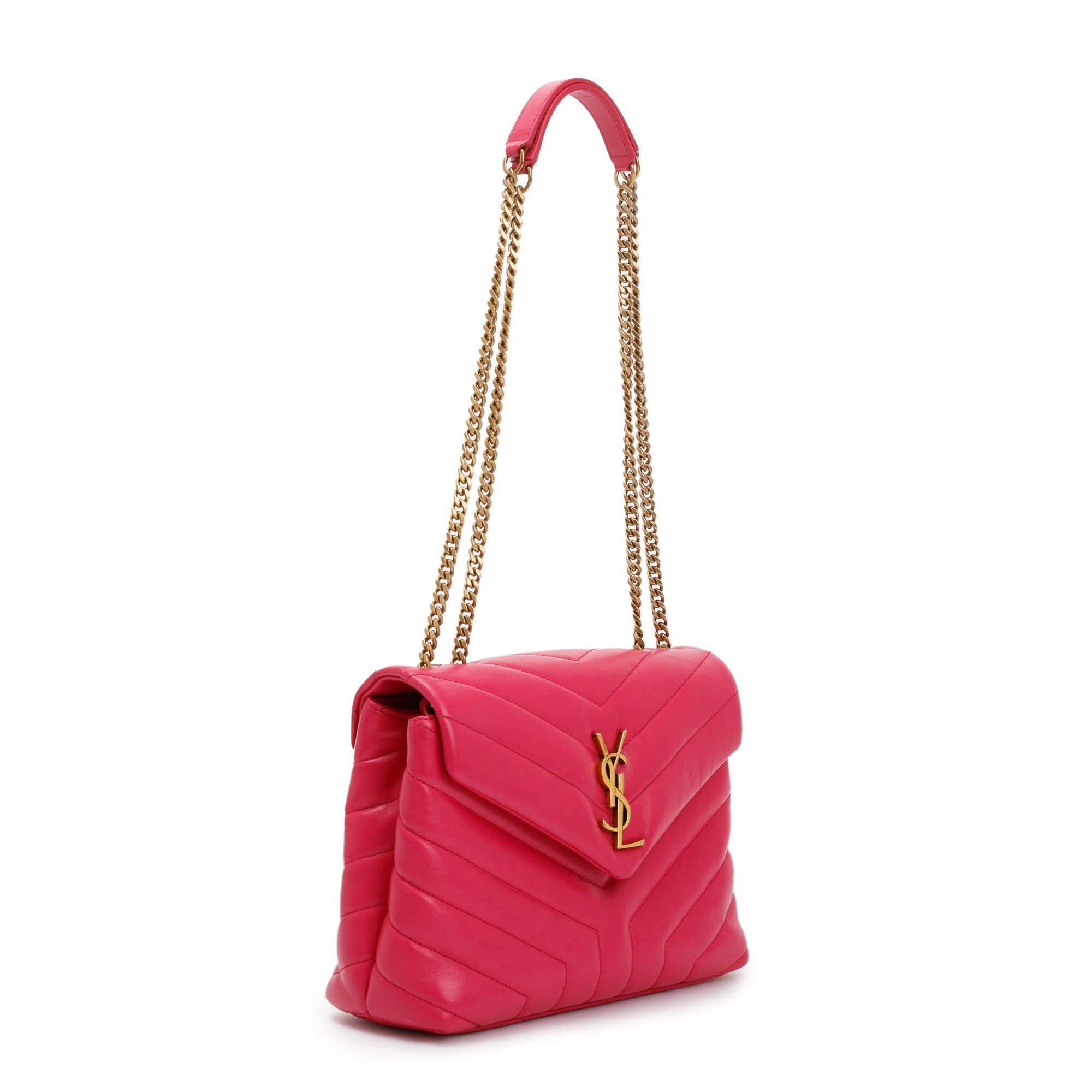 Saint Laurent Pink Leather Small Loulou Chain Shoulder Bag w/ Box