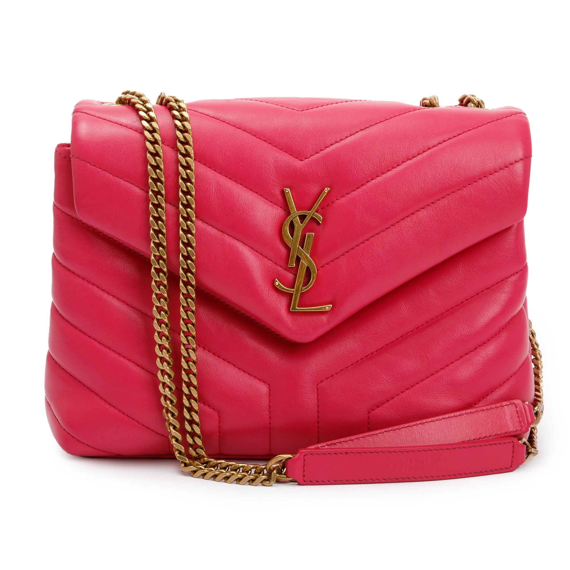 Saint Laurent Pink Leather Small Loulou Chain Shoulder Bag w/ Box