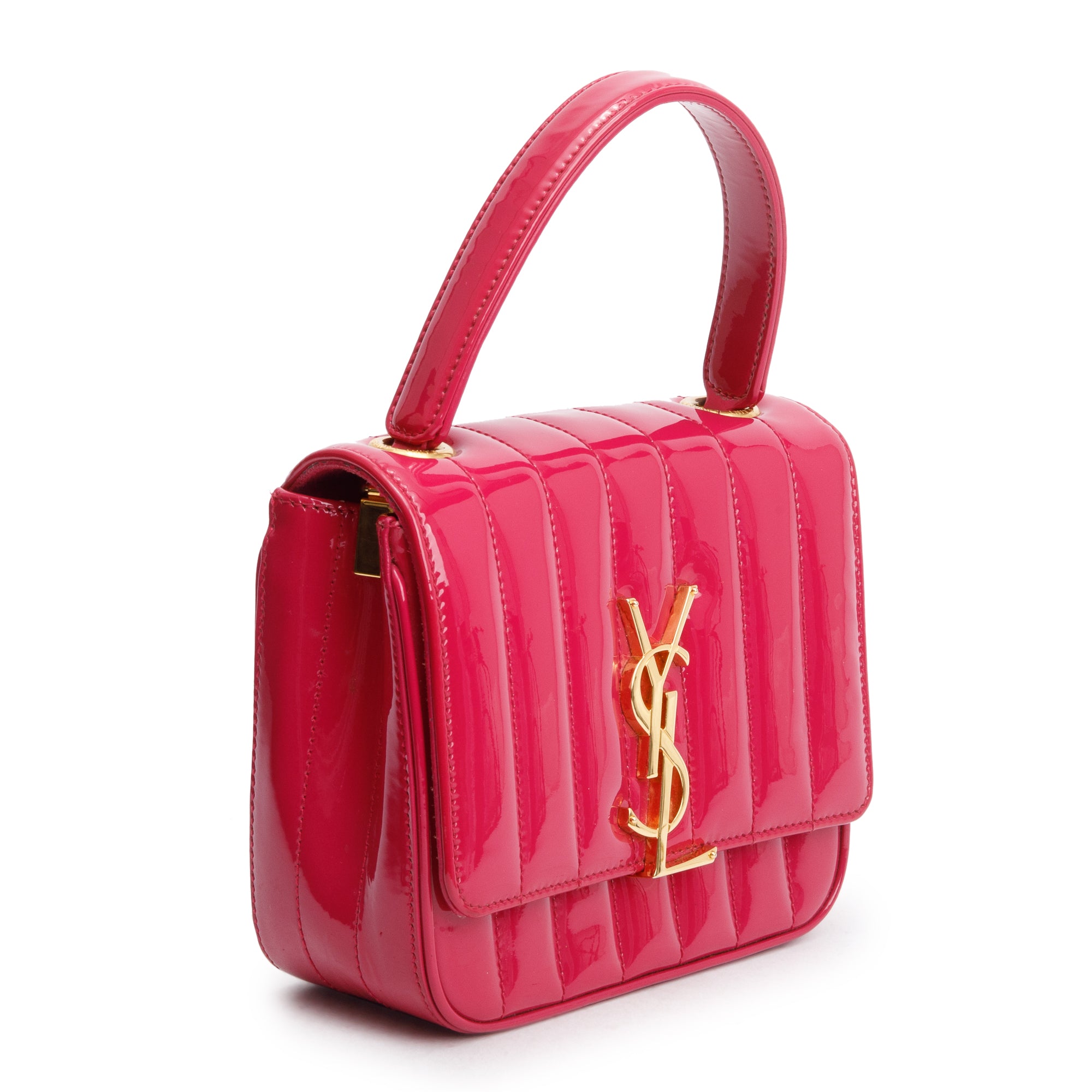 Saint Laurent Pink Patent Leather Small Monogram Vicky Chain Bag