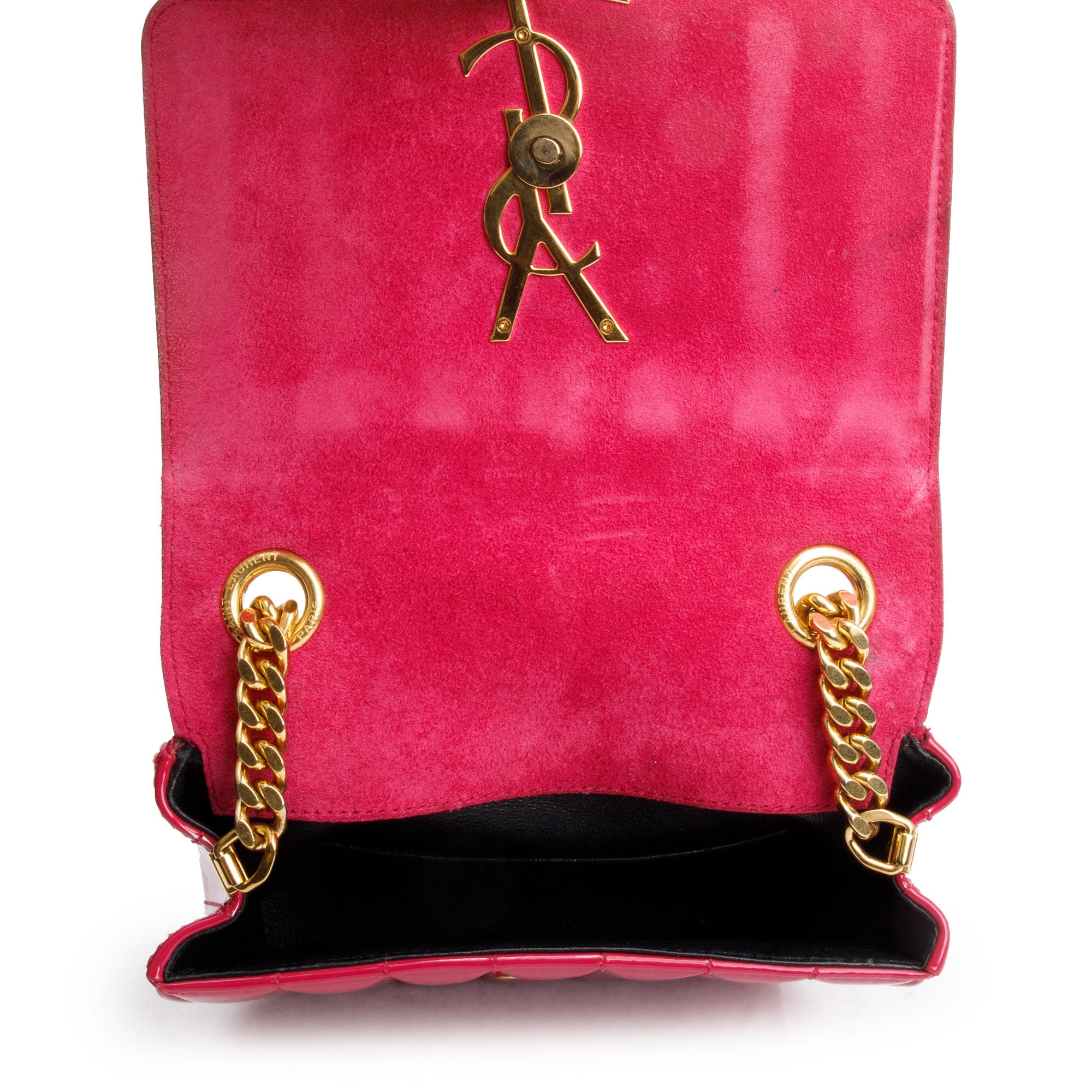Saint Laurent Pink Patent Leather Small Monogram Vicky Chain Bag