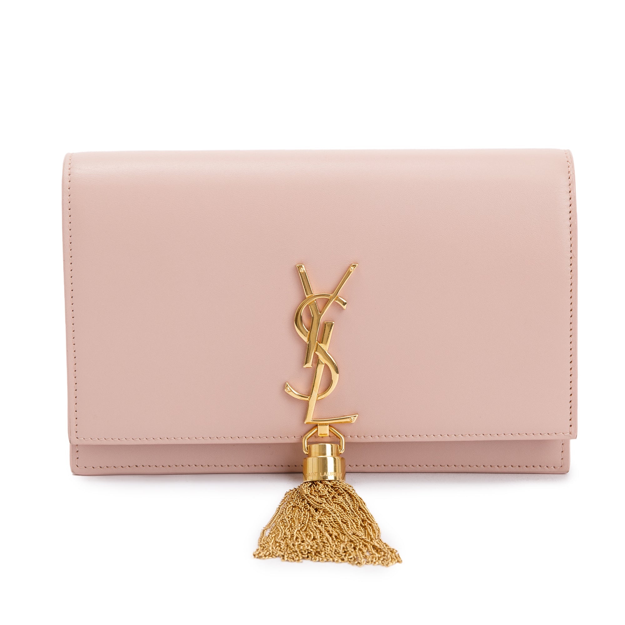 Saint Laurent Pink Smooth Calfskin Leather Small Classic Monogram Kate Tassel Chain Bag w/ Box