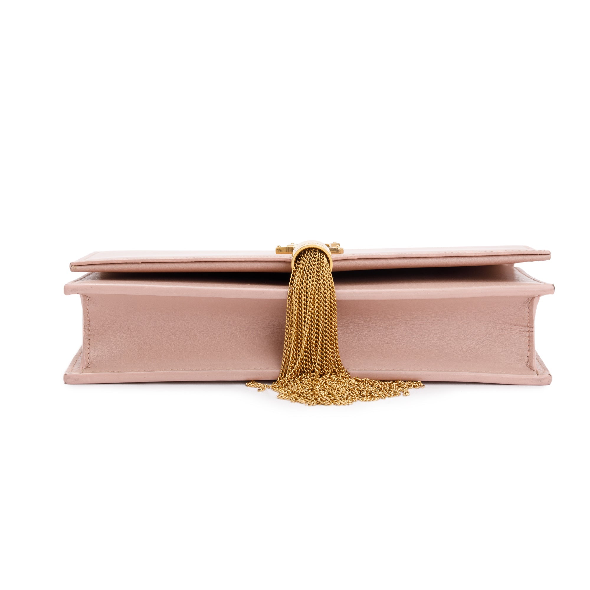 Saint Laurent Pink Smooth Calfskin Leather Small Classic Monogram Kate Tassel Chain Bag w/ Box