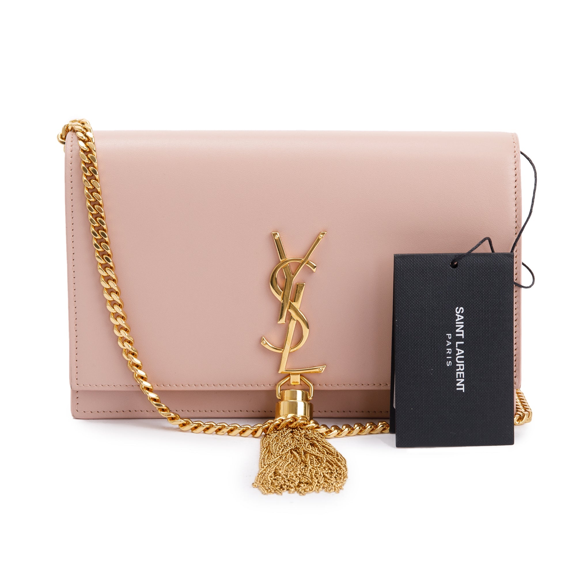 Saint Laurent Pink Smooth Calfskin Leather Small Classic Monogram Kate Tassel Chain Bag w/ Box