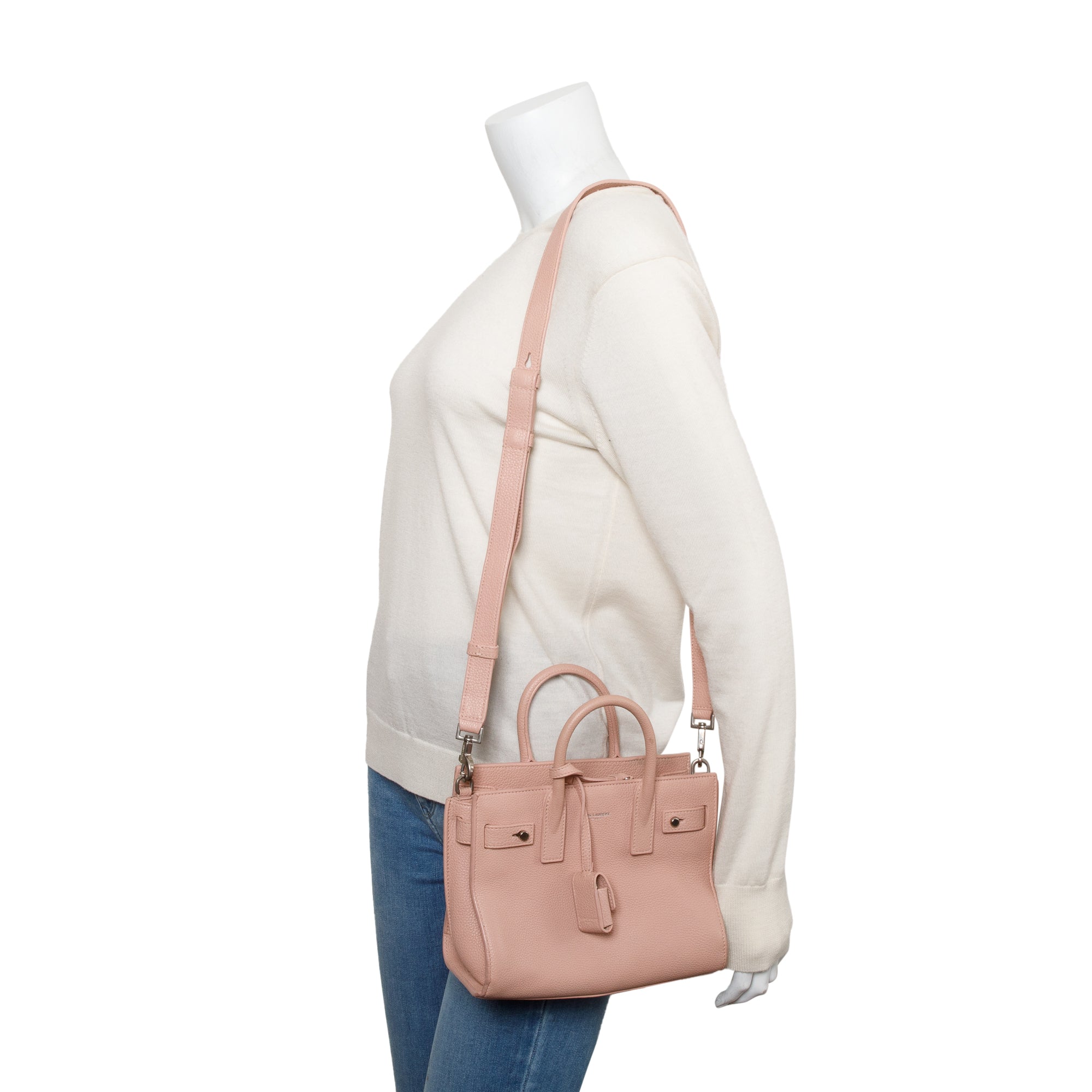 Saint Laurent Pink Supple Calfskin Leather Nano Sac De Jour w/ Strap