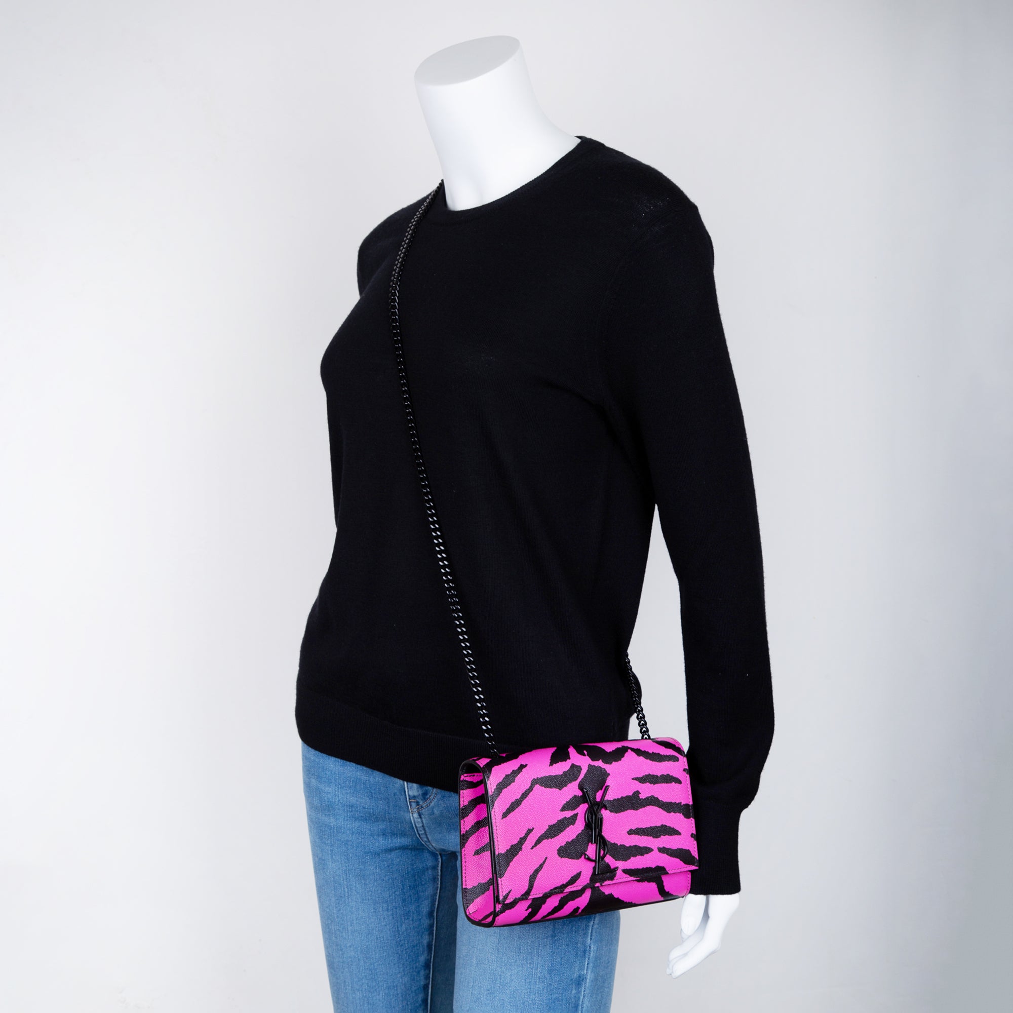 Saint Laurent Pink Zebra Print Monogram Small Kate Bag