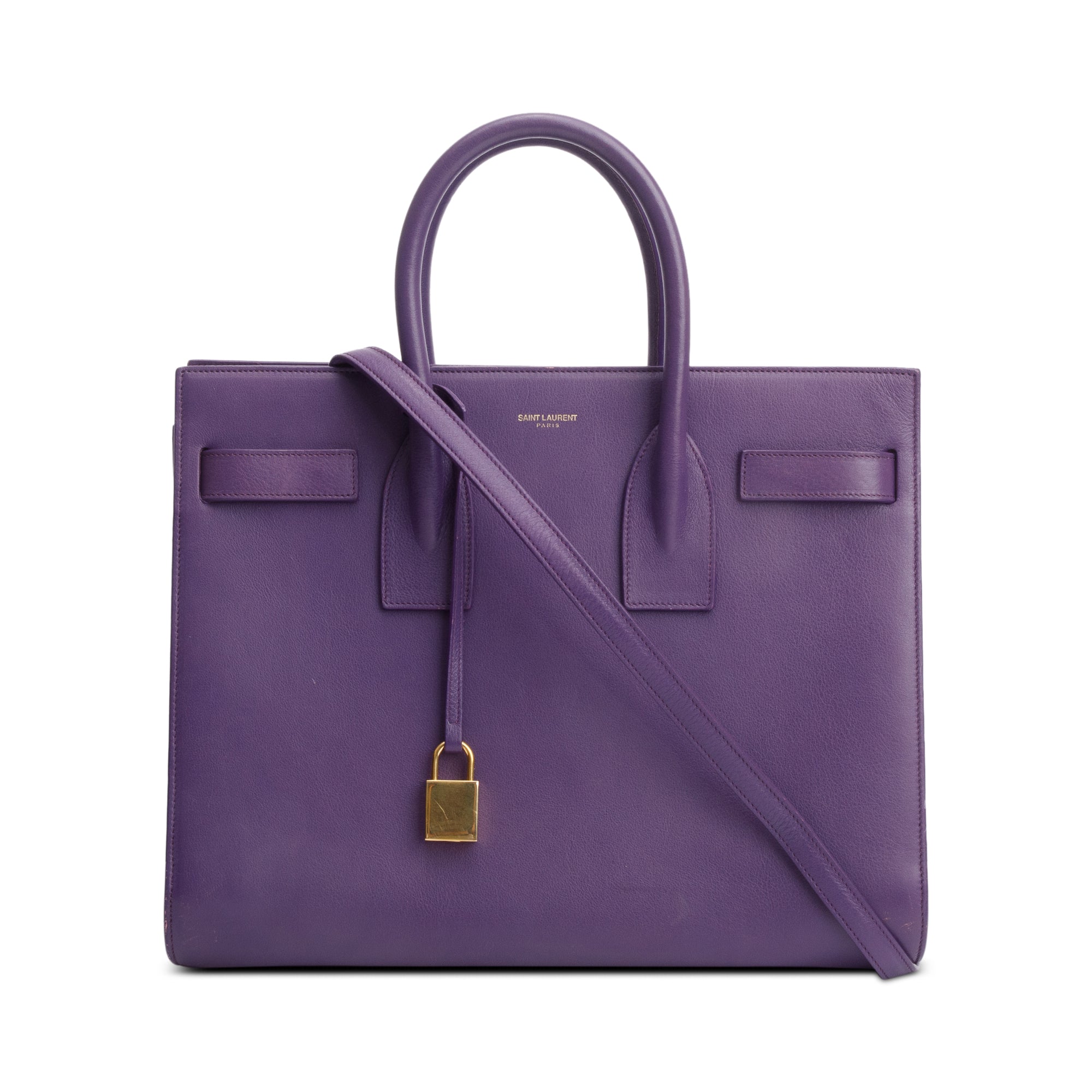Saint Laurent Purple Calfskin Leather Small Sac De Jour w/ Strap