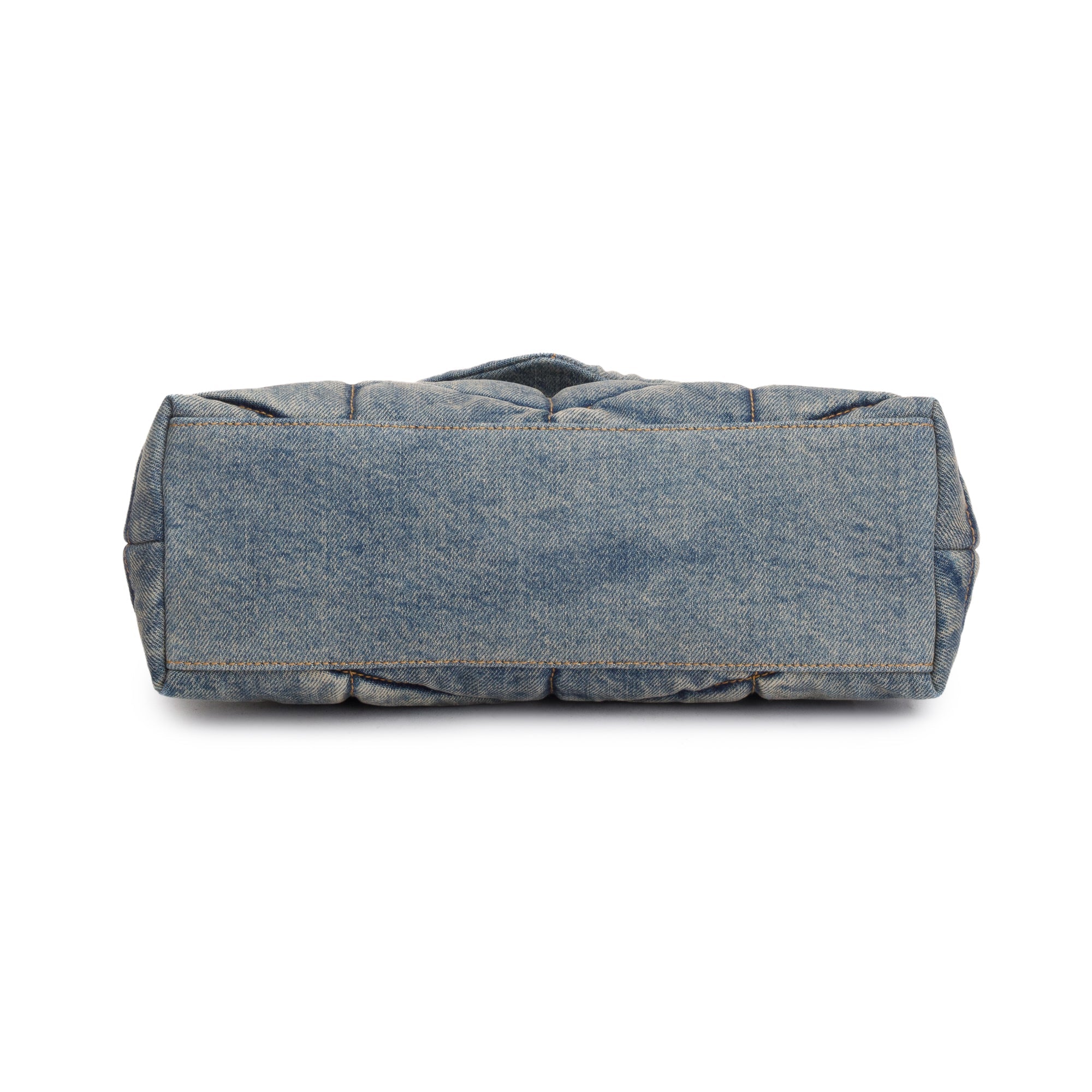 Saint Laurent Quilted Blue Denim Monogram Small Loulou Puffer Chain Satchel