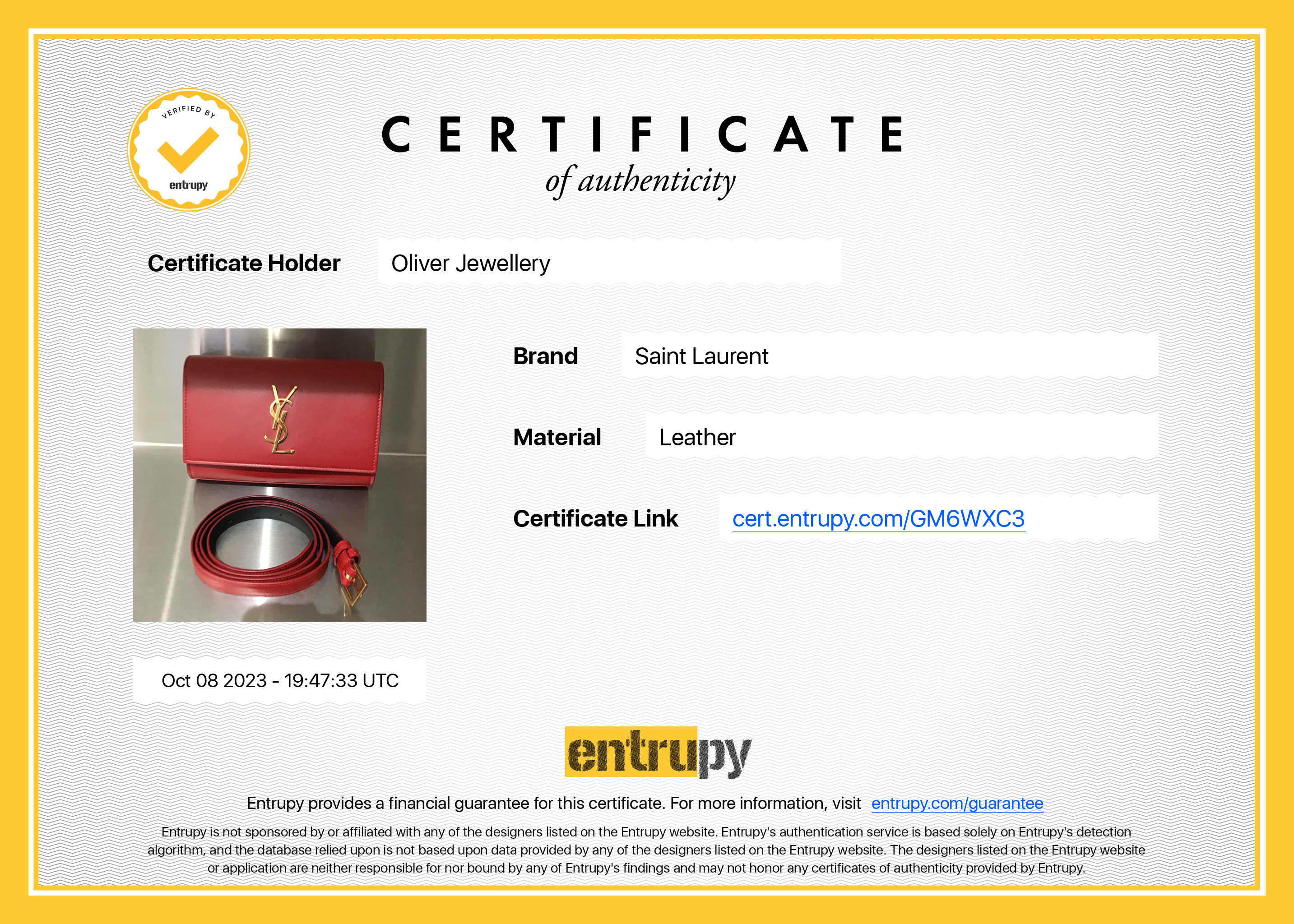 Saint Laurent Red Calfskin Leather Kate Belt Bag