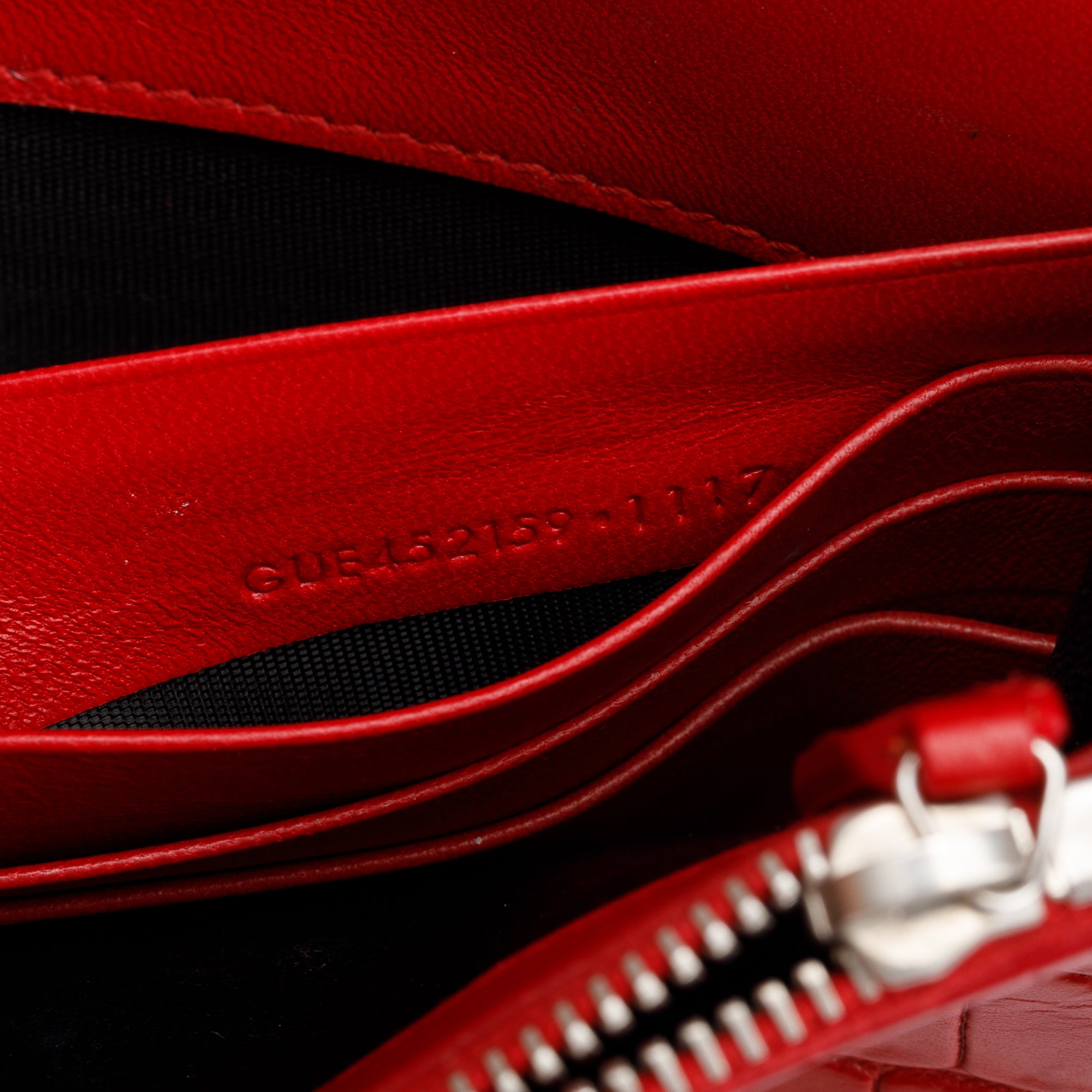 Saint Laurent Red Croc Embossed Leather Kate Tassel Wallet on Chain