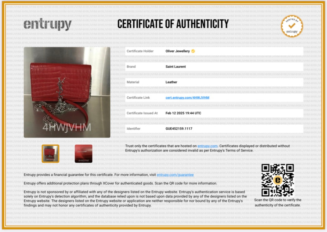 Saint Laurent Red Croc Embossed Leather Kate Tassel Wallet on Chain