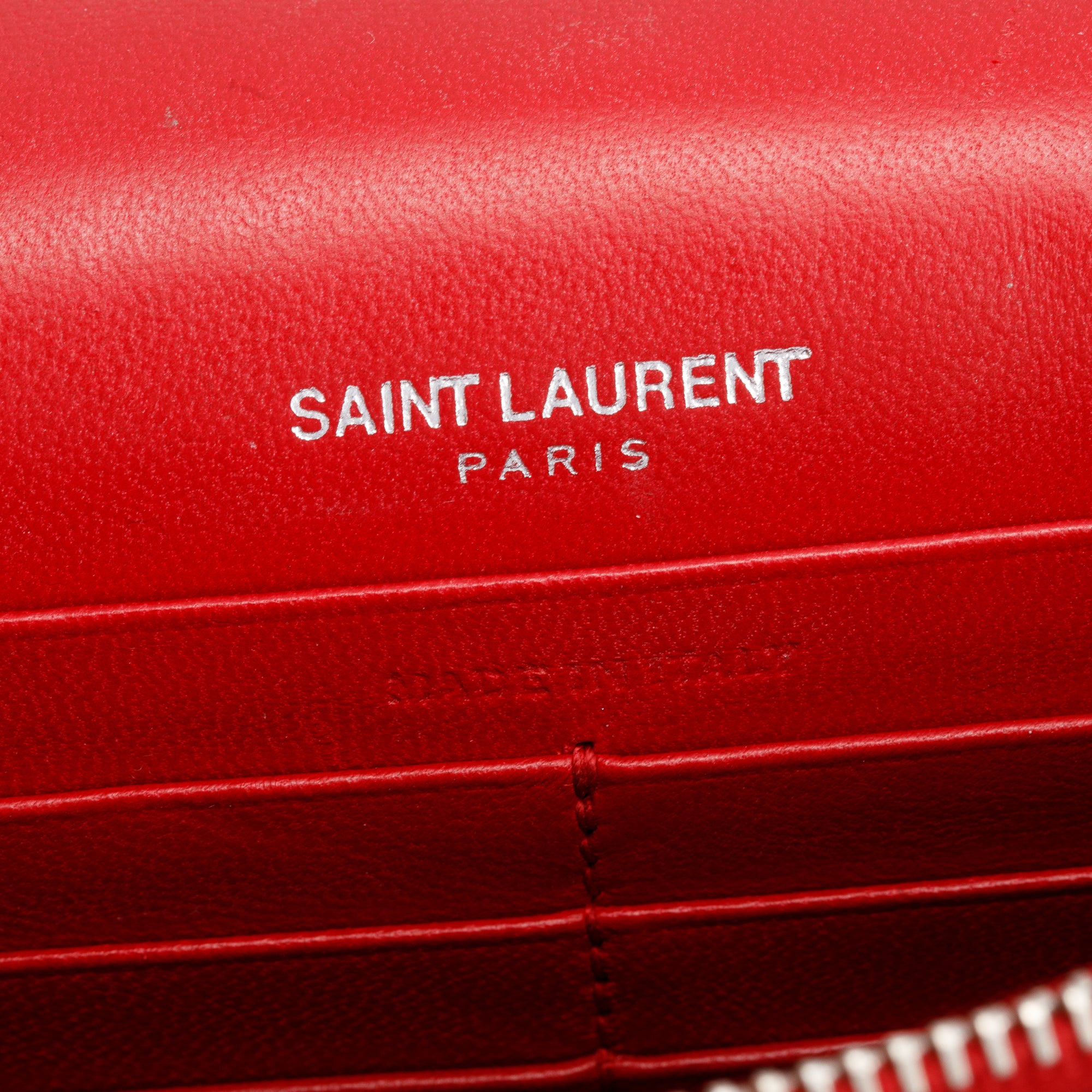 Saint Laurent Red Croc Embossed Leather Kate Tassel Wallet on Chain