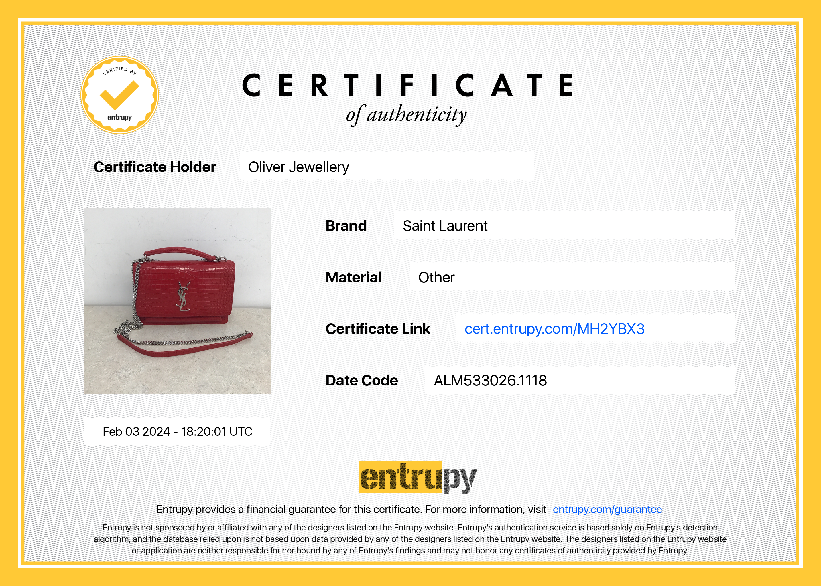 Saint Laurent Red Crocodile Embossed Sunset Chain Wallet