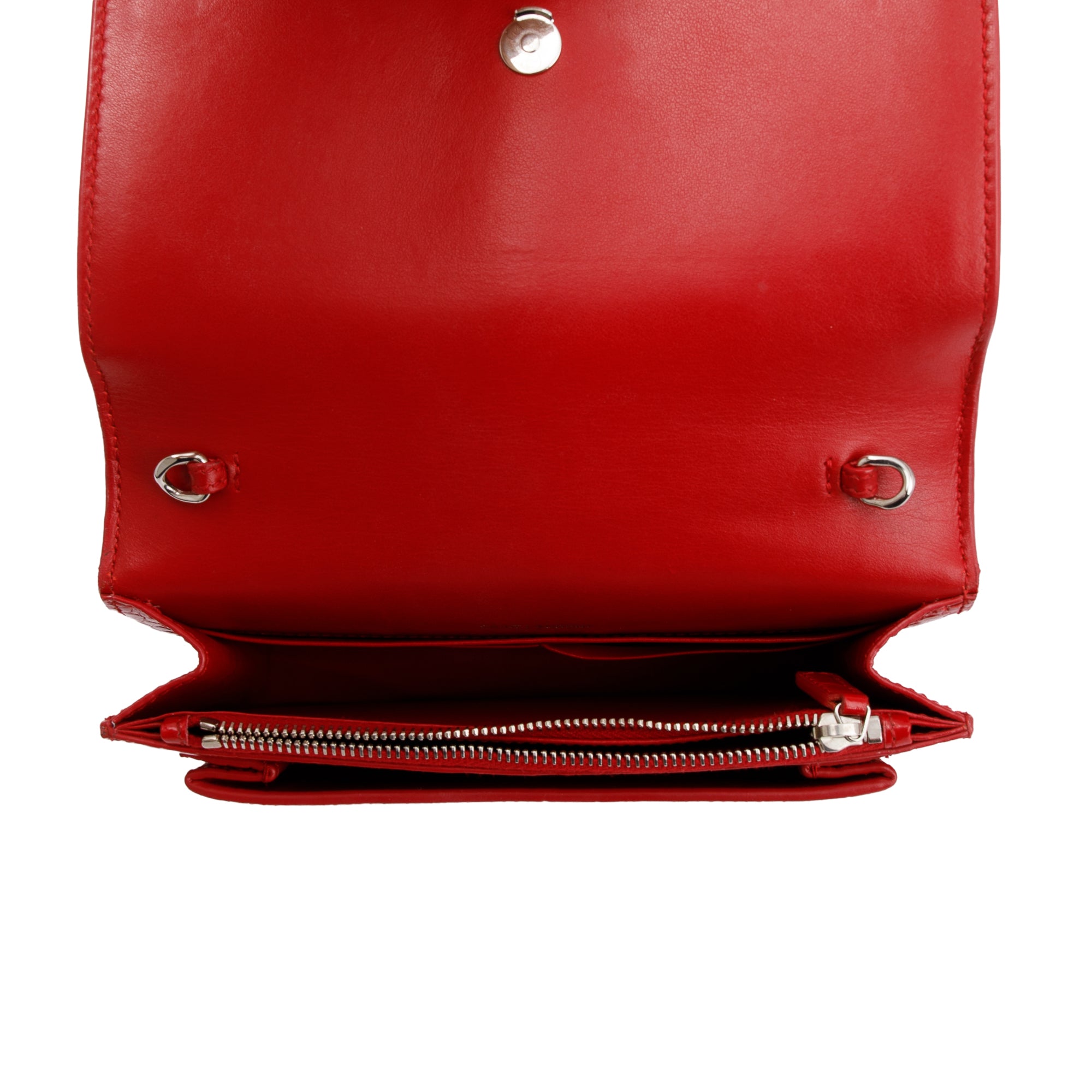 Saint Laurent Red Crocodile Embossed Sunset Chain Wallet