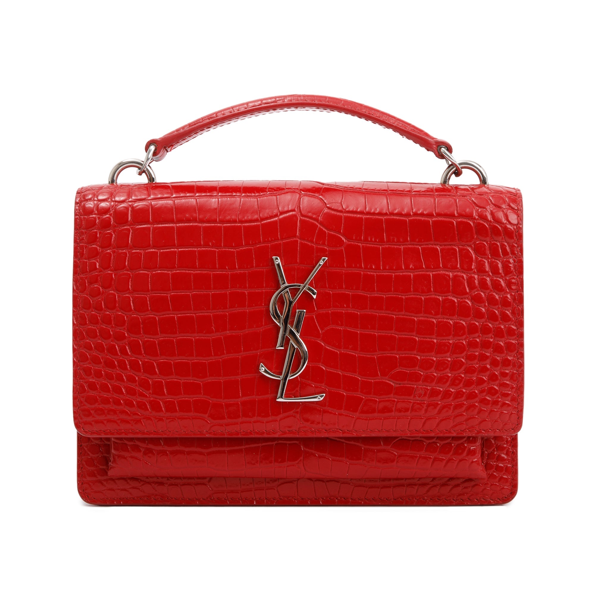 Saint Laurent Red Crocodile Embossed Sunset Chain Wallet