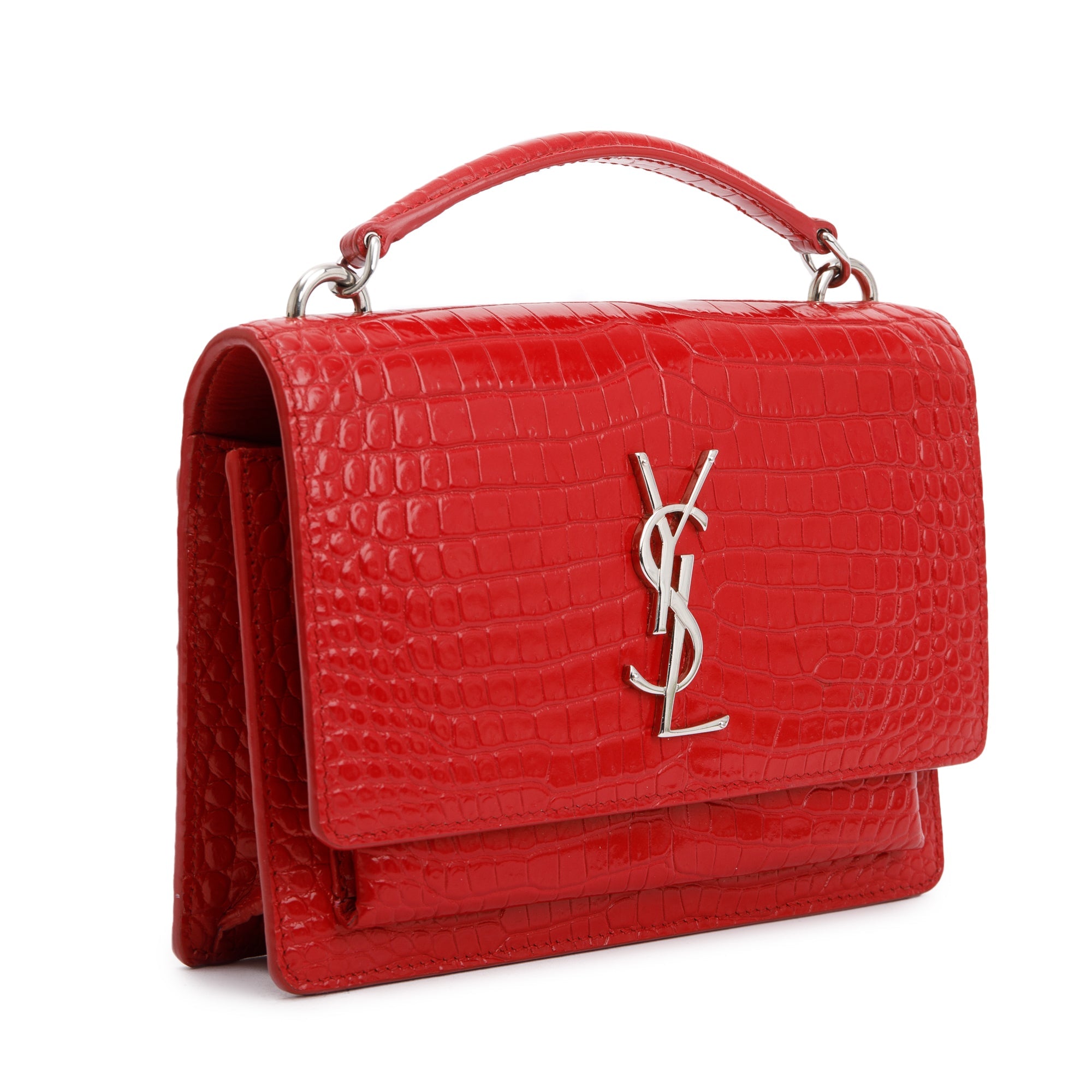Saint Laurent Red Crocodile Embossed Sunset Chain Wallet