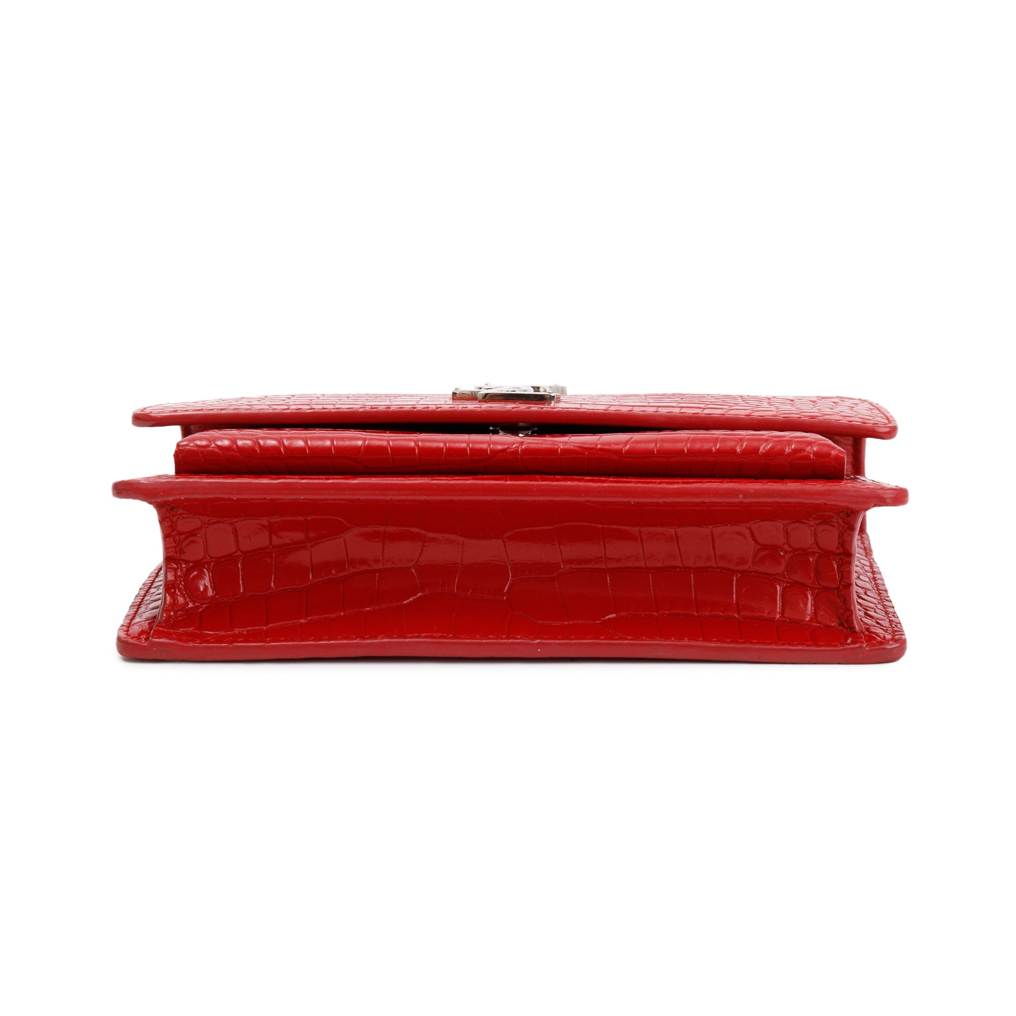 Saint Laurent Red Crocodile Embossed Sunset Chain Wallet