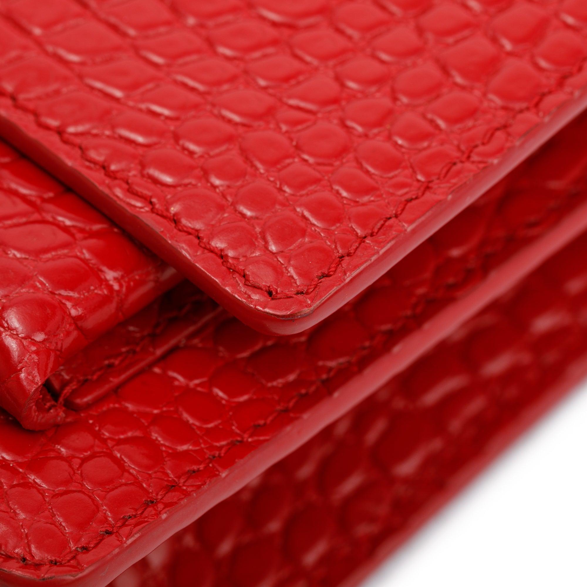 Saint Laurent Red Crocodile Embossed Sunset Chain Wallet