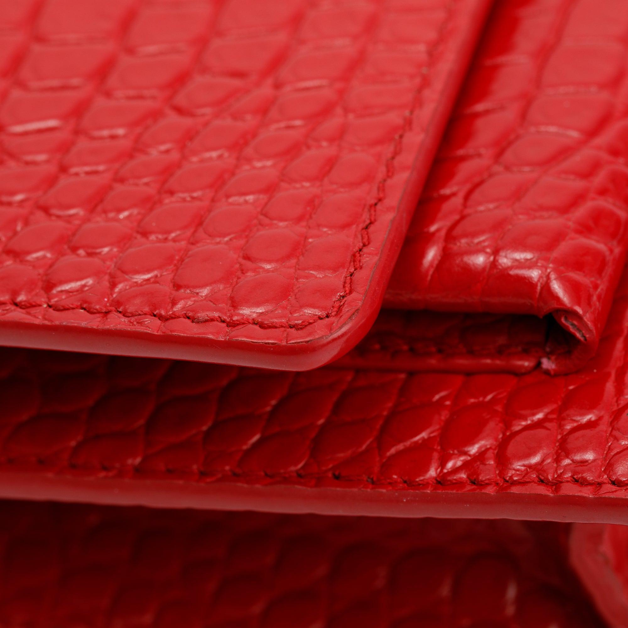 Saint Laurent Red Crocodile Embossed Sunset Chain Wallet