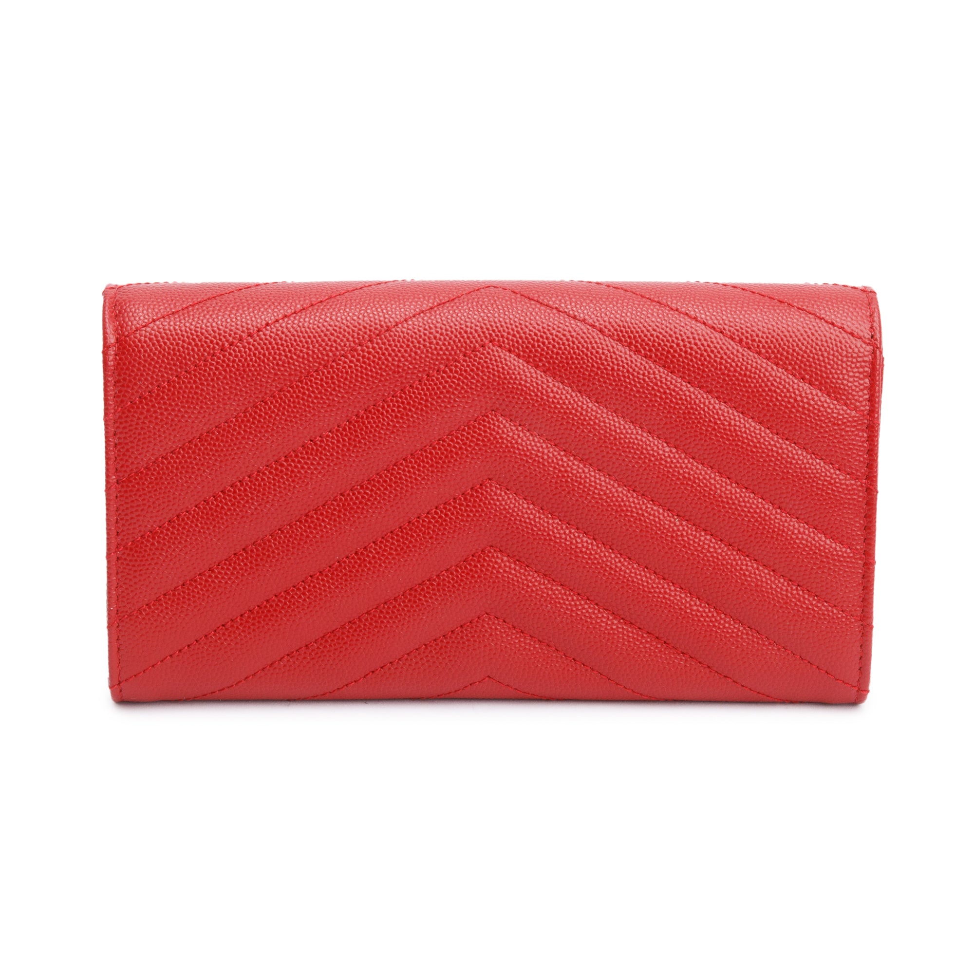 Saint Laurent Red Grain De Poudre Cassandre Matelasse Large Flap Wallet w/ Box