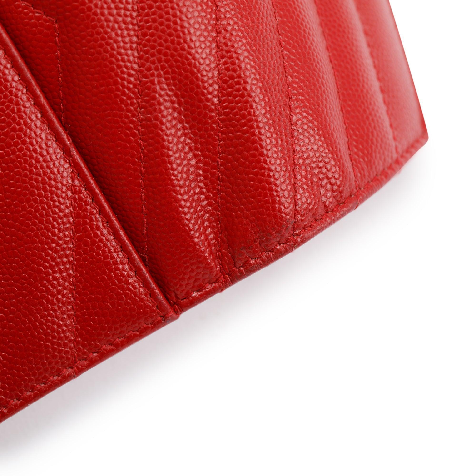 Saint Laurent Red Grain de Poudre Leather Cassandre Matelasse Compact Tri-Fold Wallet
