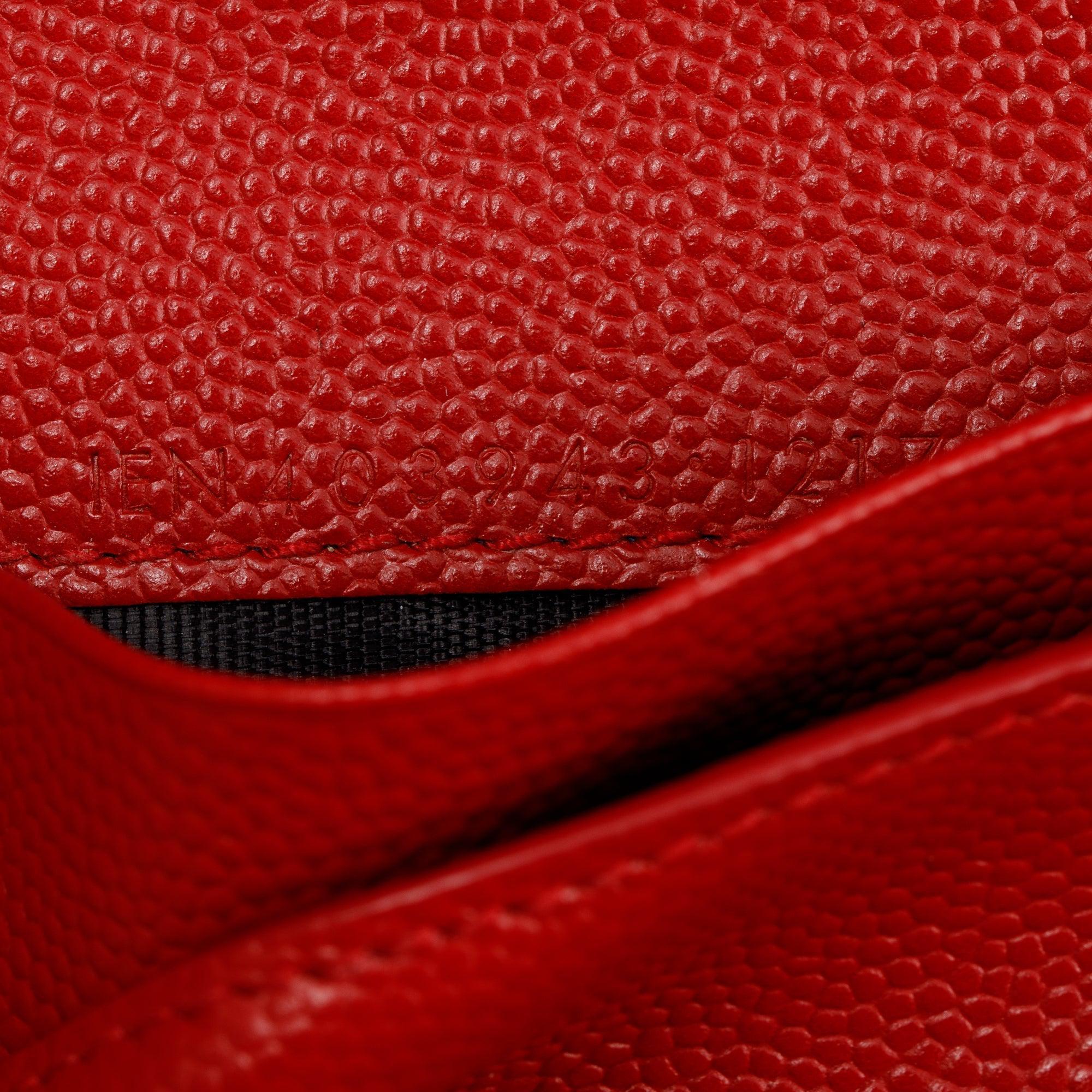 Saint Laurent Red Grain de Poudre Leather Cassandre Matelasse Compact Tri-Fold Wallet