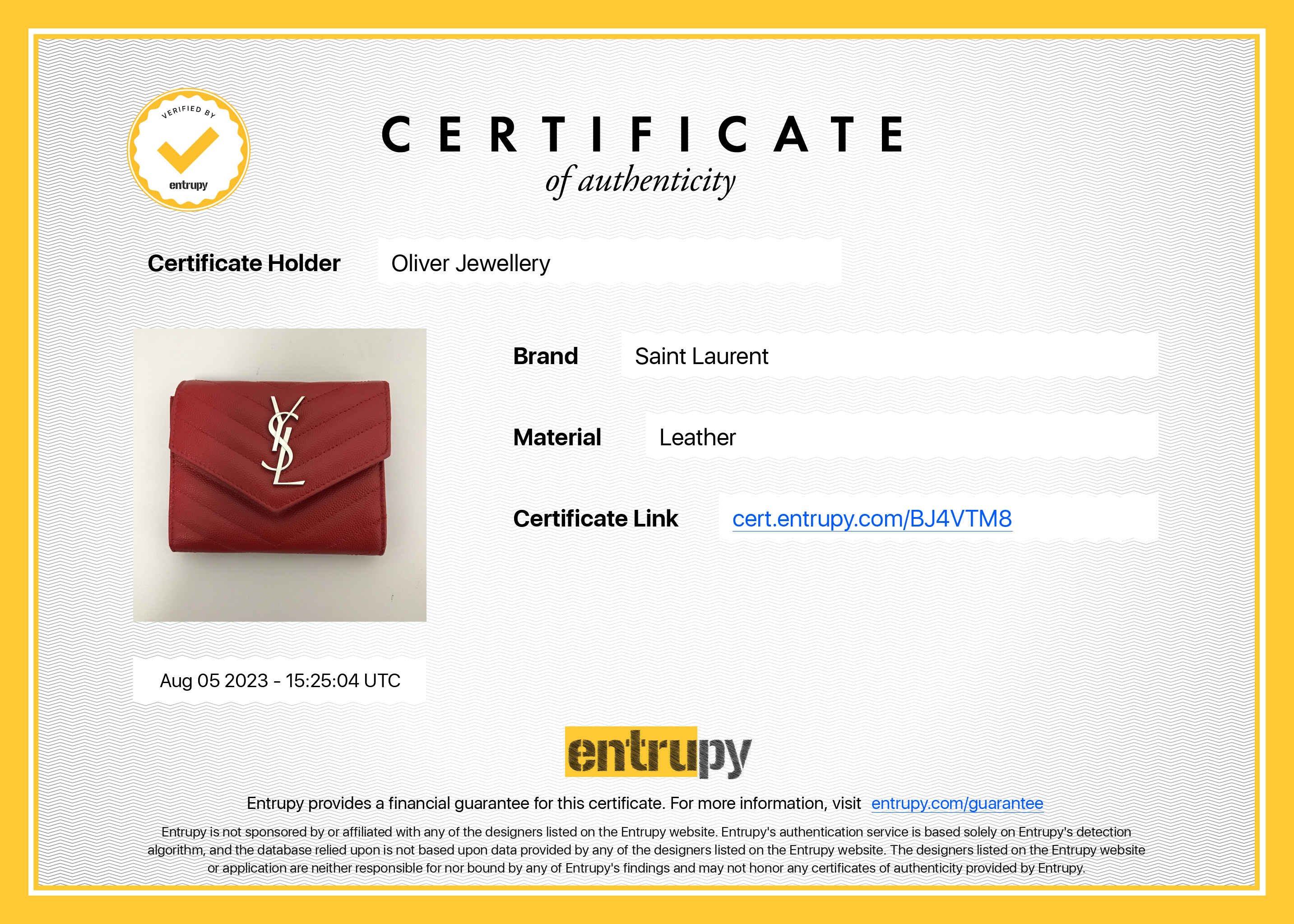 Saint Laurent Red Grain de Poudre Leather Cassandre Matelasse Compact Tri-Fold Wallet