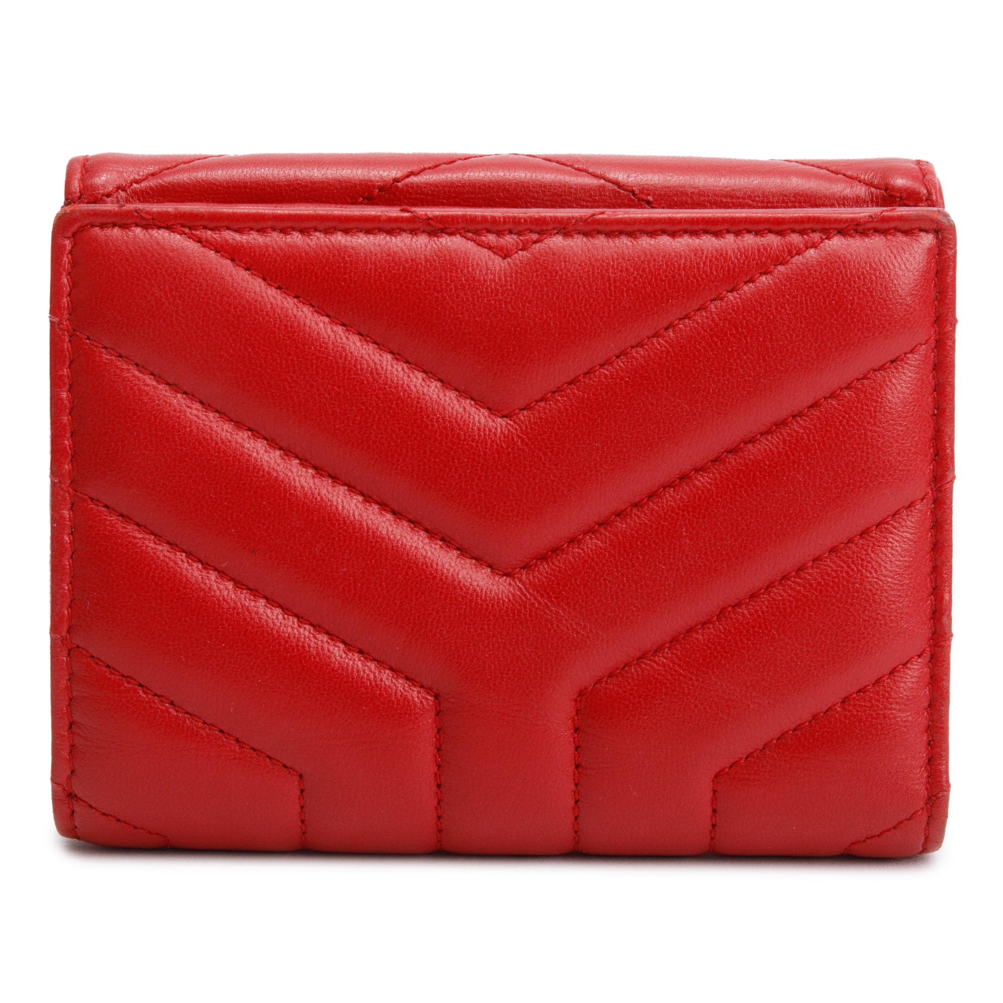 Saint Laurent Red Leather Compact Loulou Wallet w/ Box & Receipt