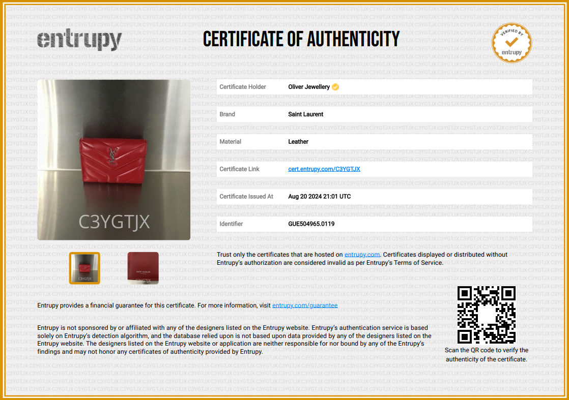 Saint Laurent Red Leather Compact Loulou Wallet w/ Box & Receipt