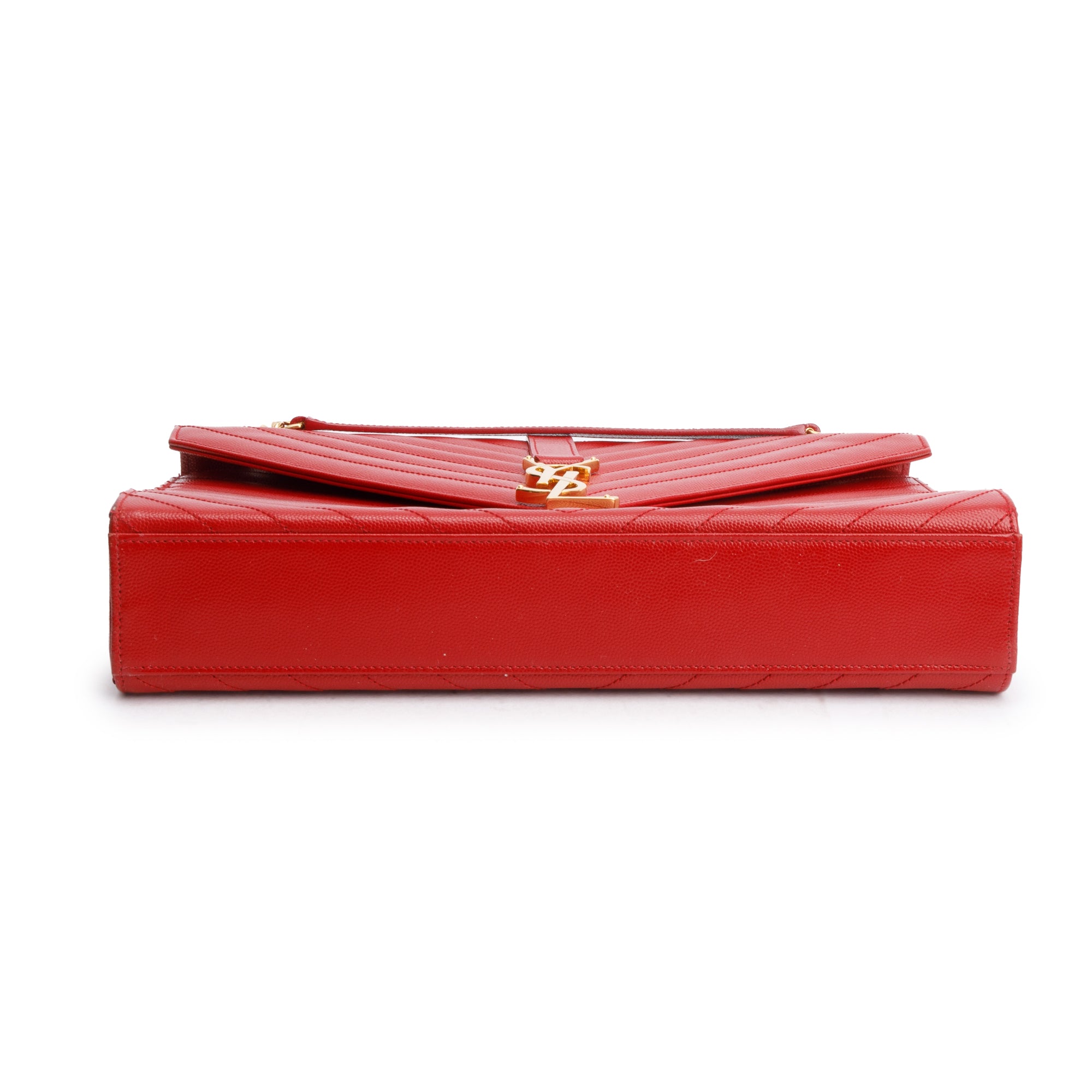 Saint Laurent Red Quilted Grain De Poudre Leather Large Envelope Chain Bag