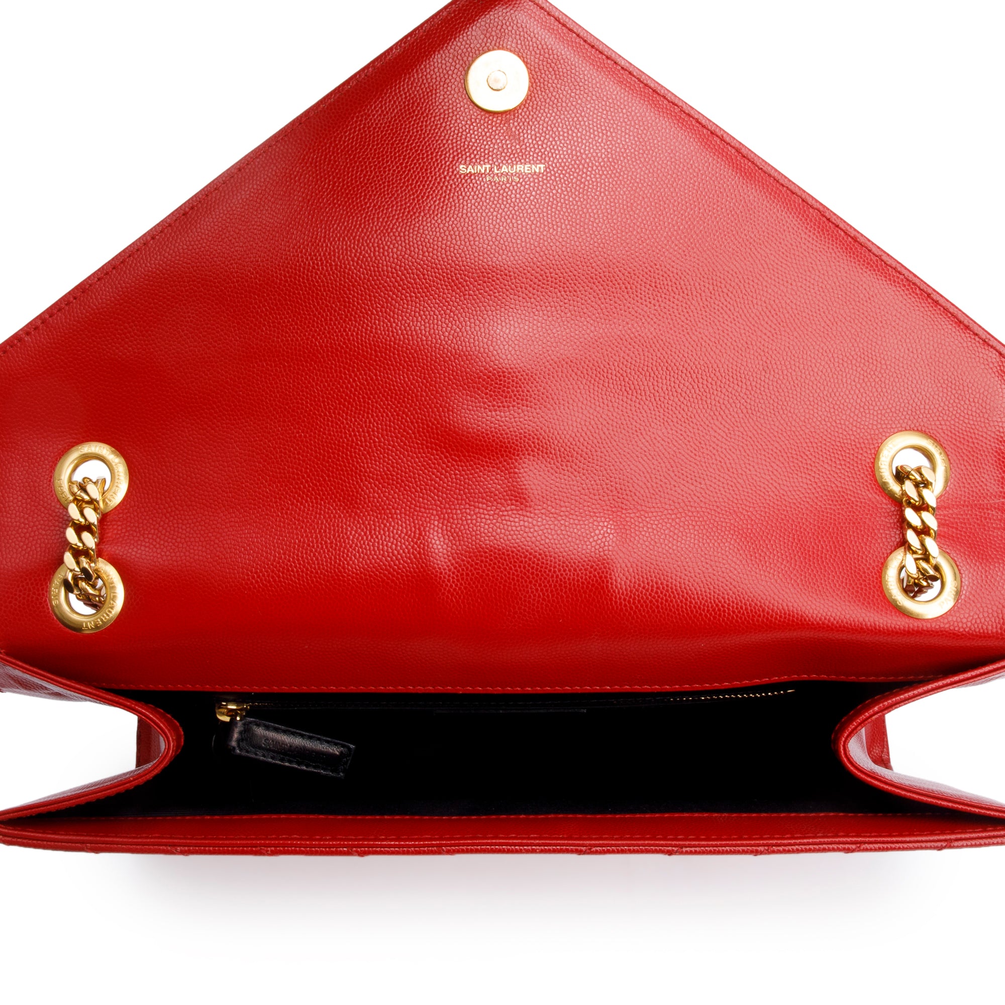 Saint Laurent Red Quilted Grain De Poudre Leather Large Envelope Chain Bag