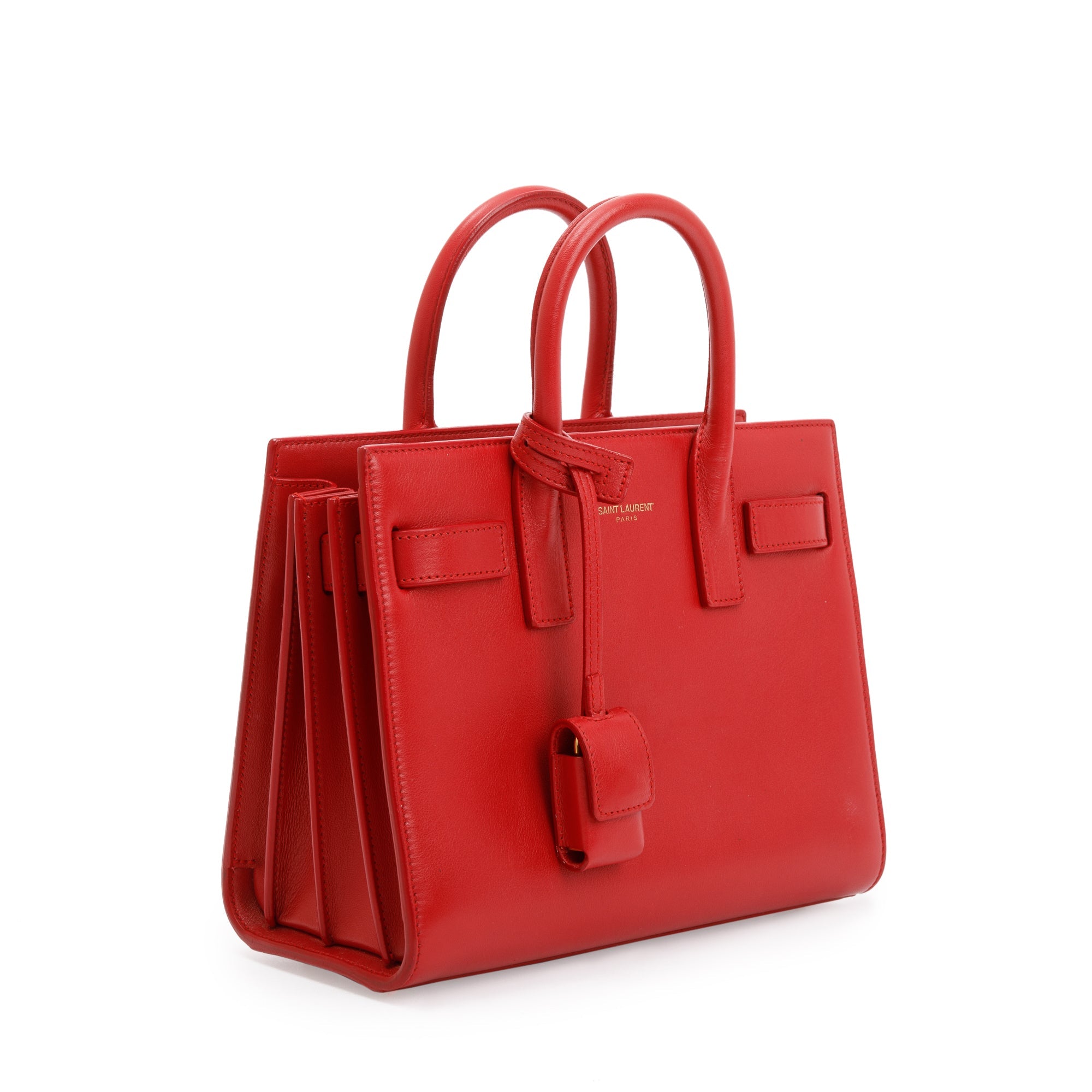 Saint Laurent Red Smooth Calfskin Leather Nano Sac De Jour w/ Strap