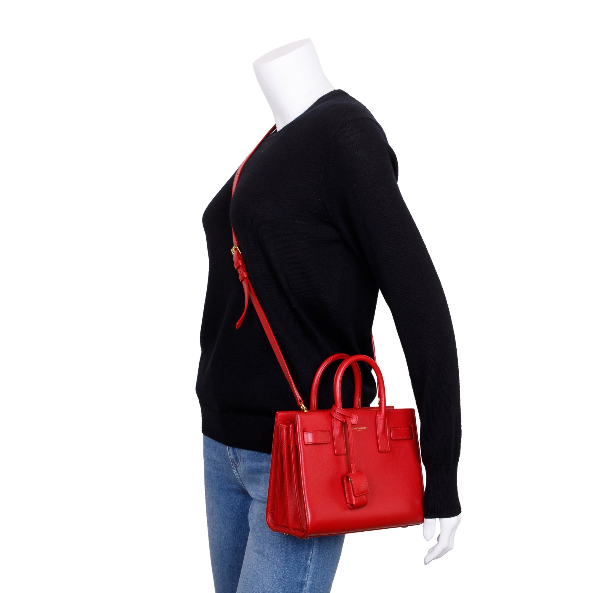 Saint Laurent Red Smooth Calfskin Leather Nano Sac De Jour w/ Strap