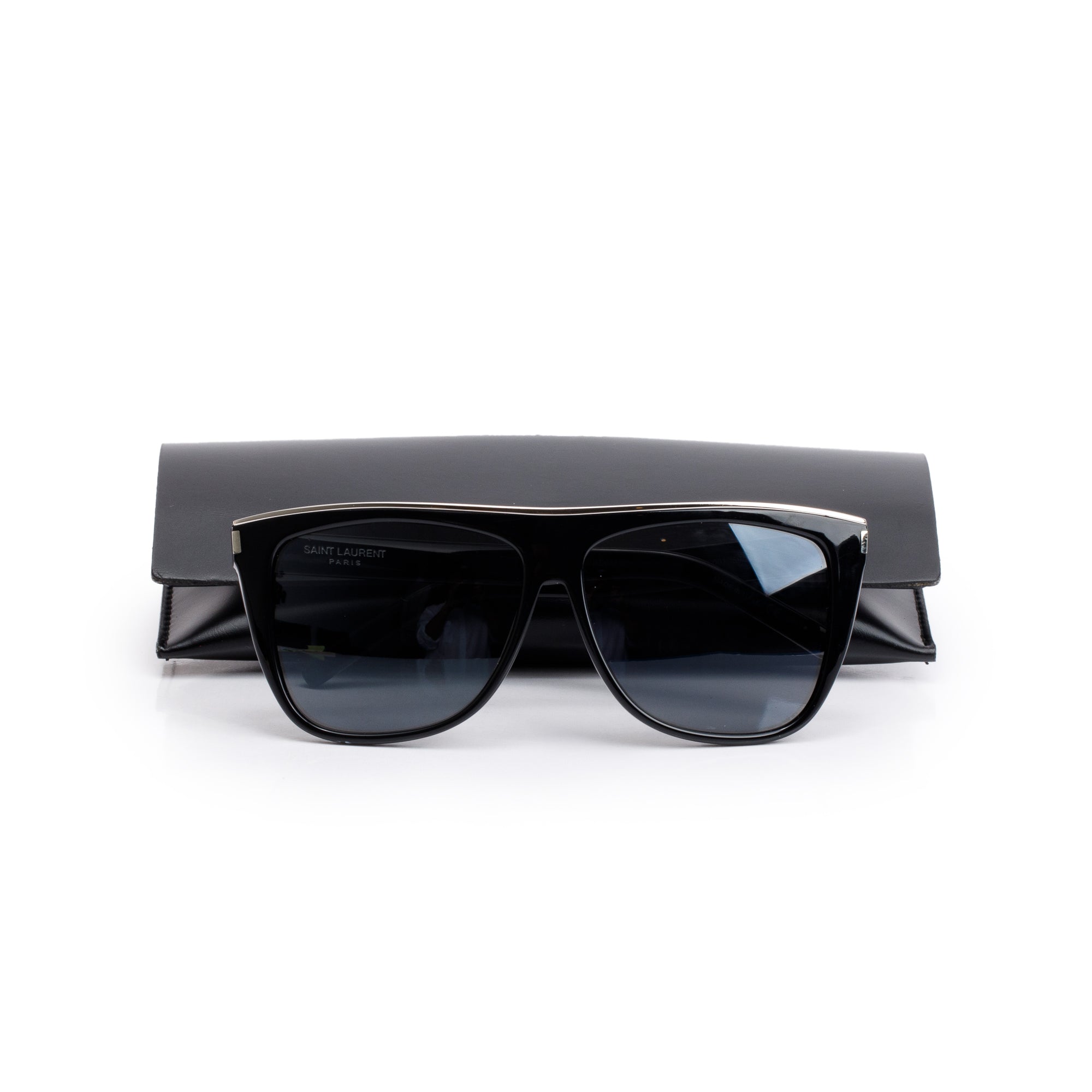 Saint Laurent SL 1 Combi Black Acetate Oversized Sunglasses w/ Case