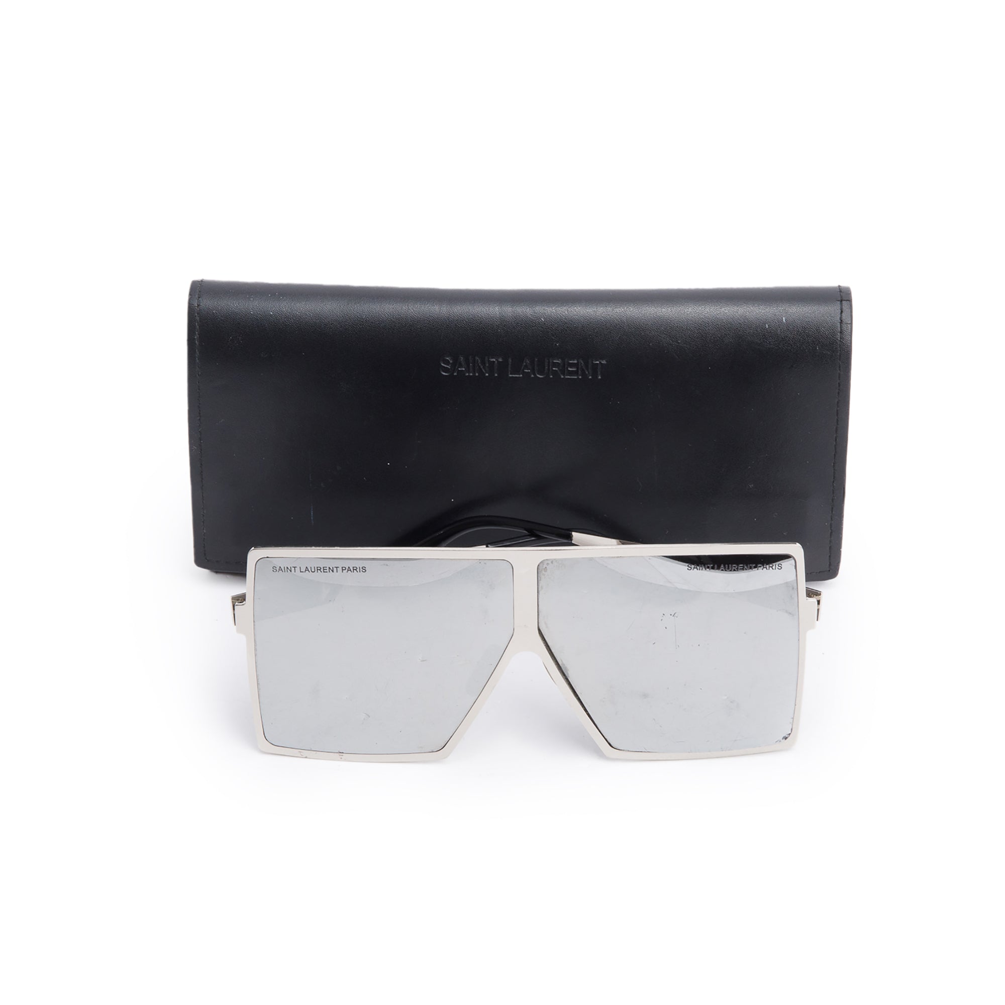 Saint Laurent SL 182 Silver Tone Metal Frame Betty Shield Sunglasses w/ Case