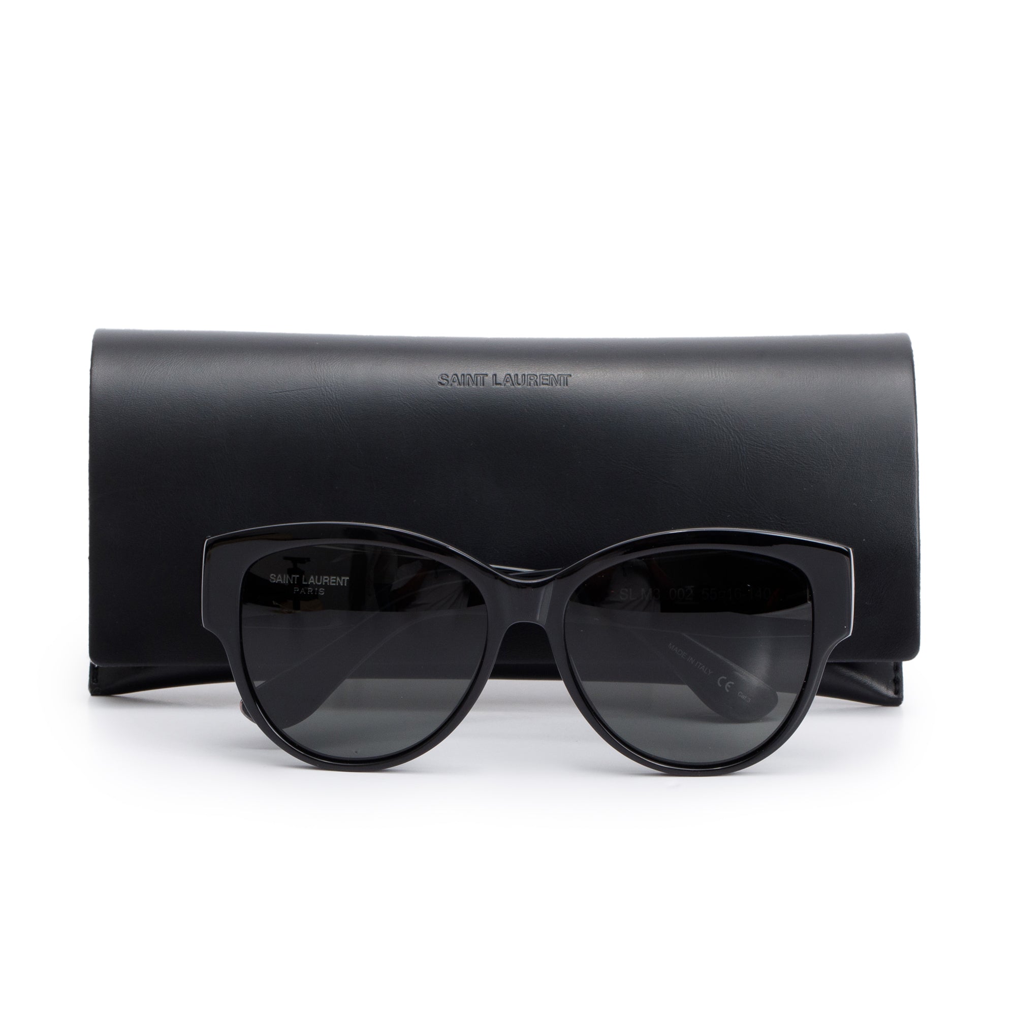 Saint Laurent SL M3 Black Acetate Monogram Logo Wayfarer Sunglasses w/ Case