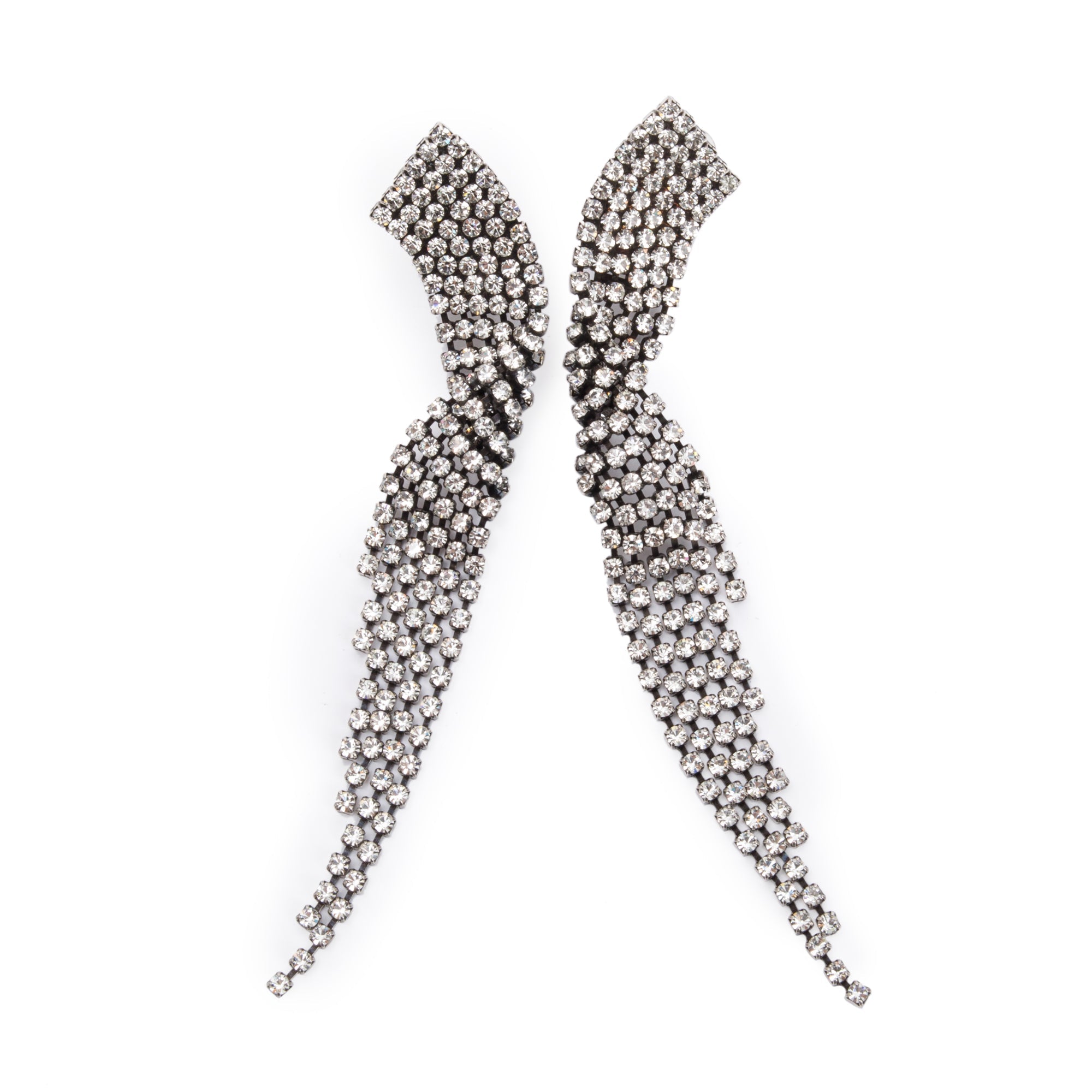 Saint Laurent Silver Metal Crystal Twist Clip On Drop Earrings w/ Box