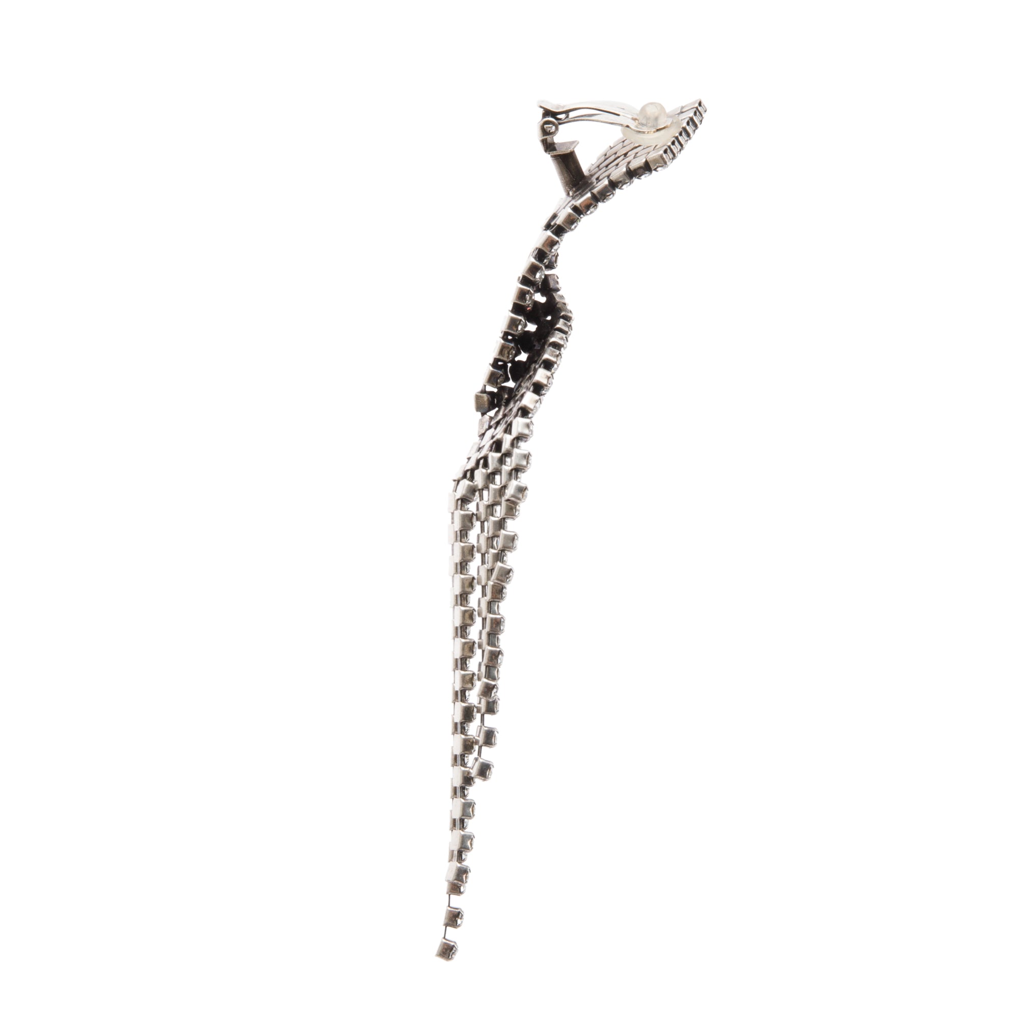 Saint Laurent Silver Metal Crystal Twist Clip On Drop Earrings w/ Box