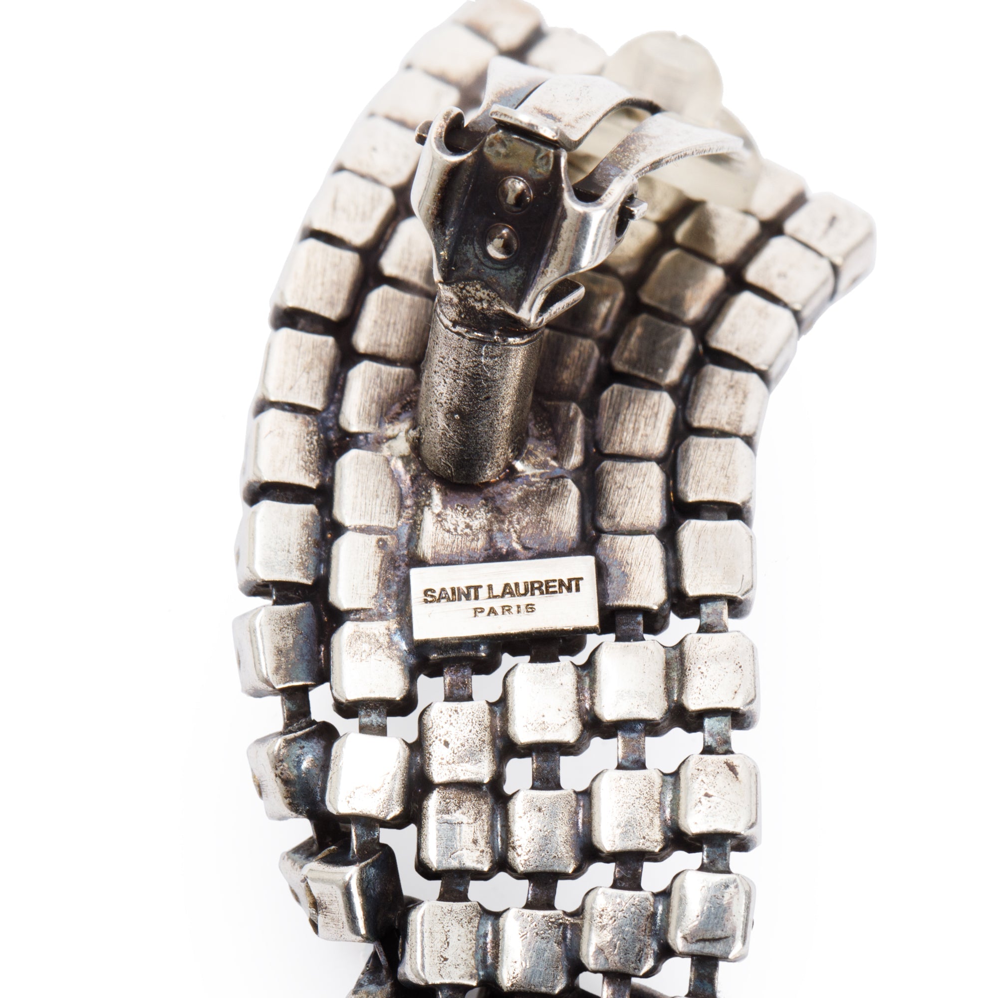 Saint Laurent Silver Metal Crystal Twist Clip On Drop Earrings w/ Box
