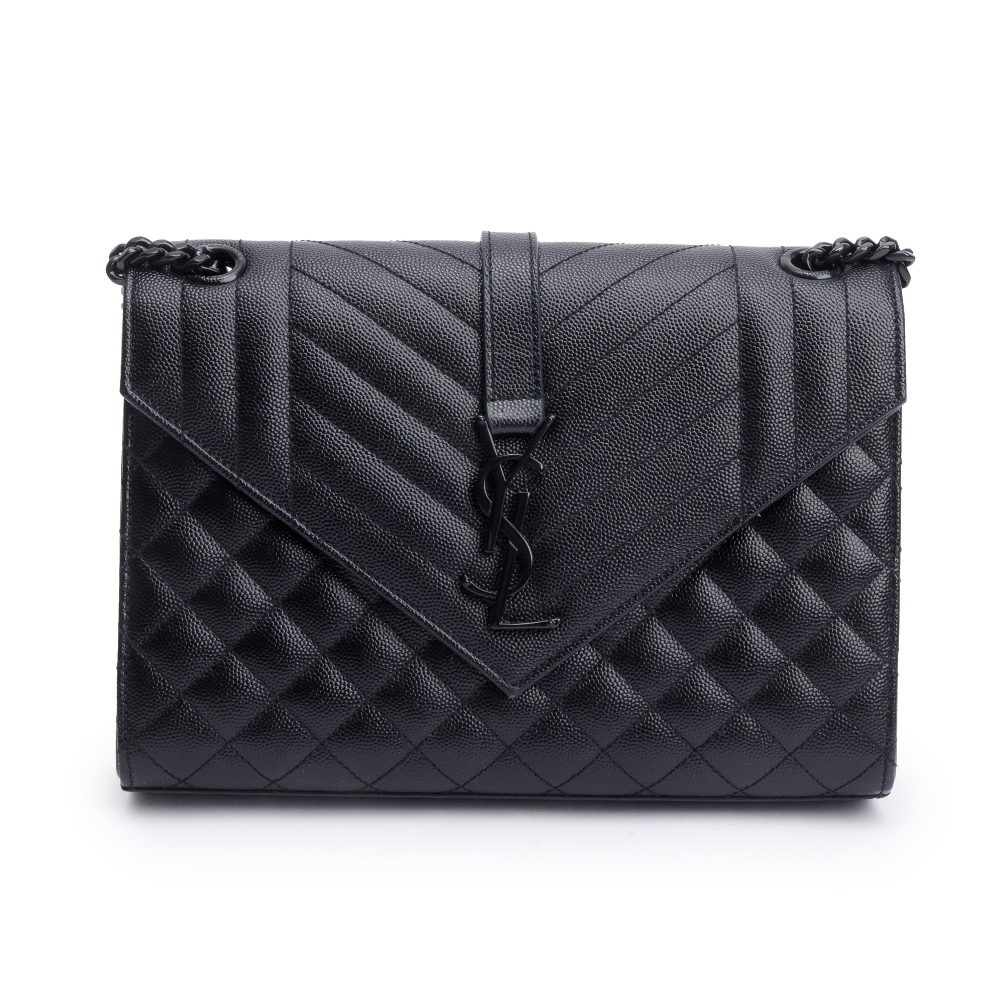 Saint Laurent So Black Grained De Poudre Medium Envelope Shoulder Bag