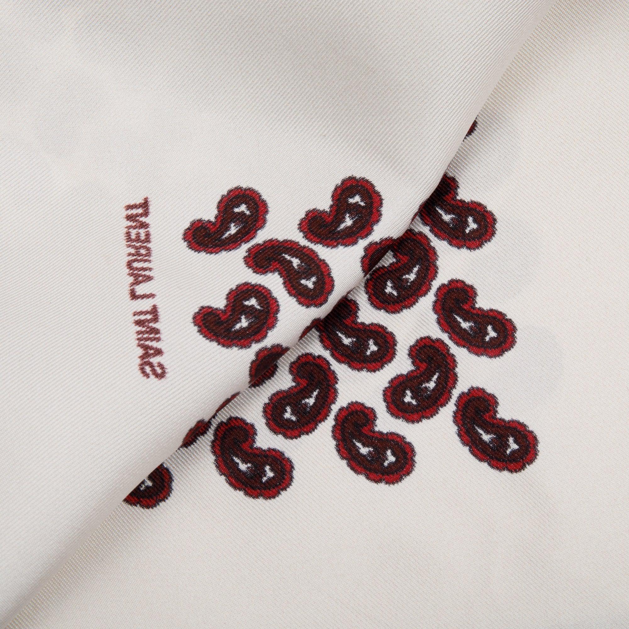 Saint Laurent White & Burgundy Bandana Print Square Silk Scarf