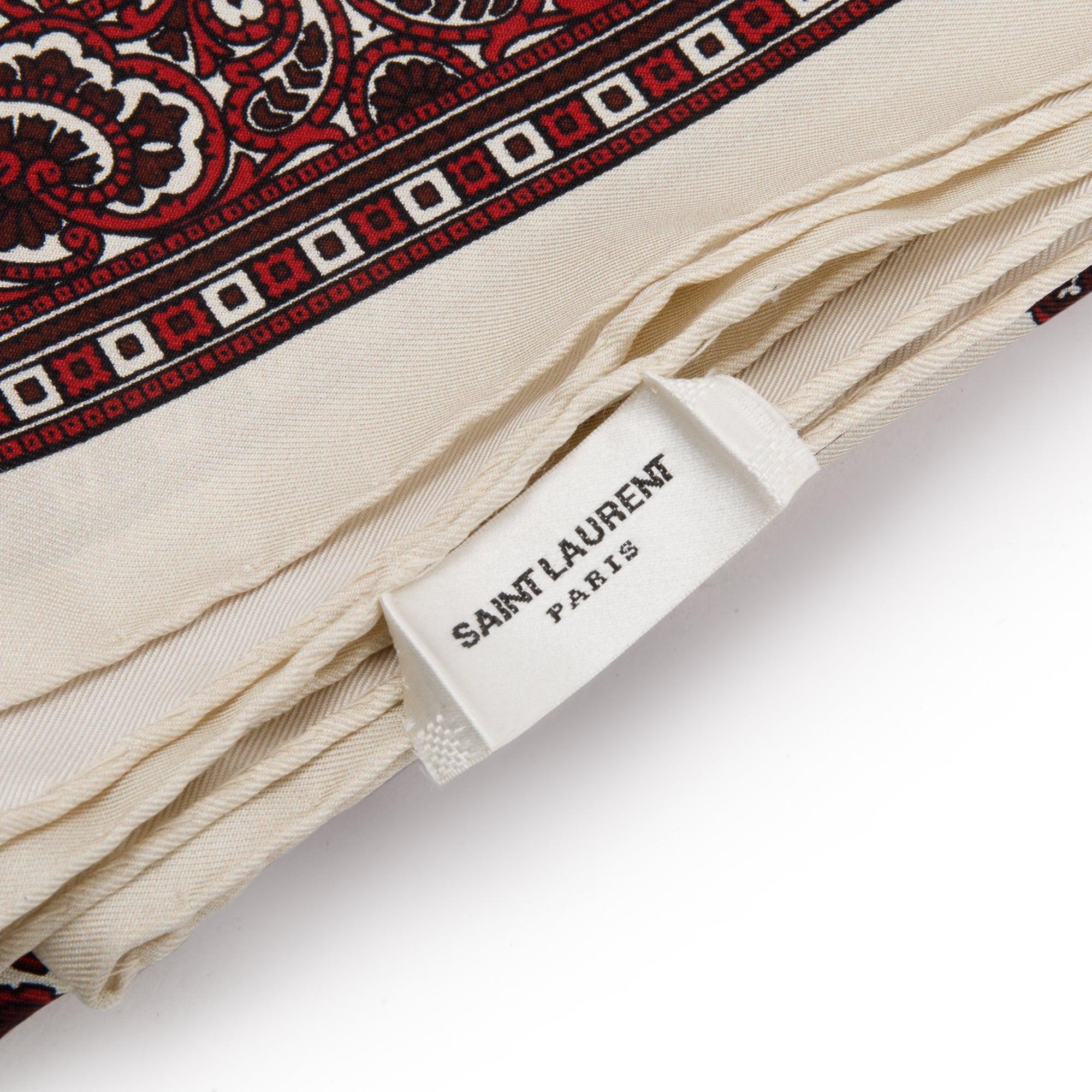 Saint Laurent White & Burgundy Bandana Print Square Silk Scarf