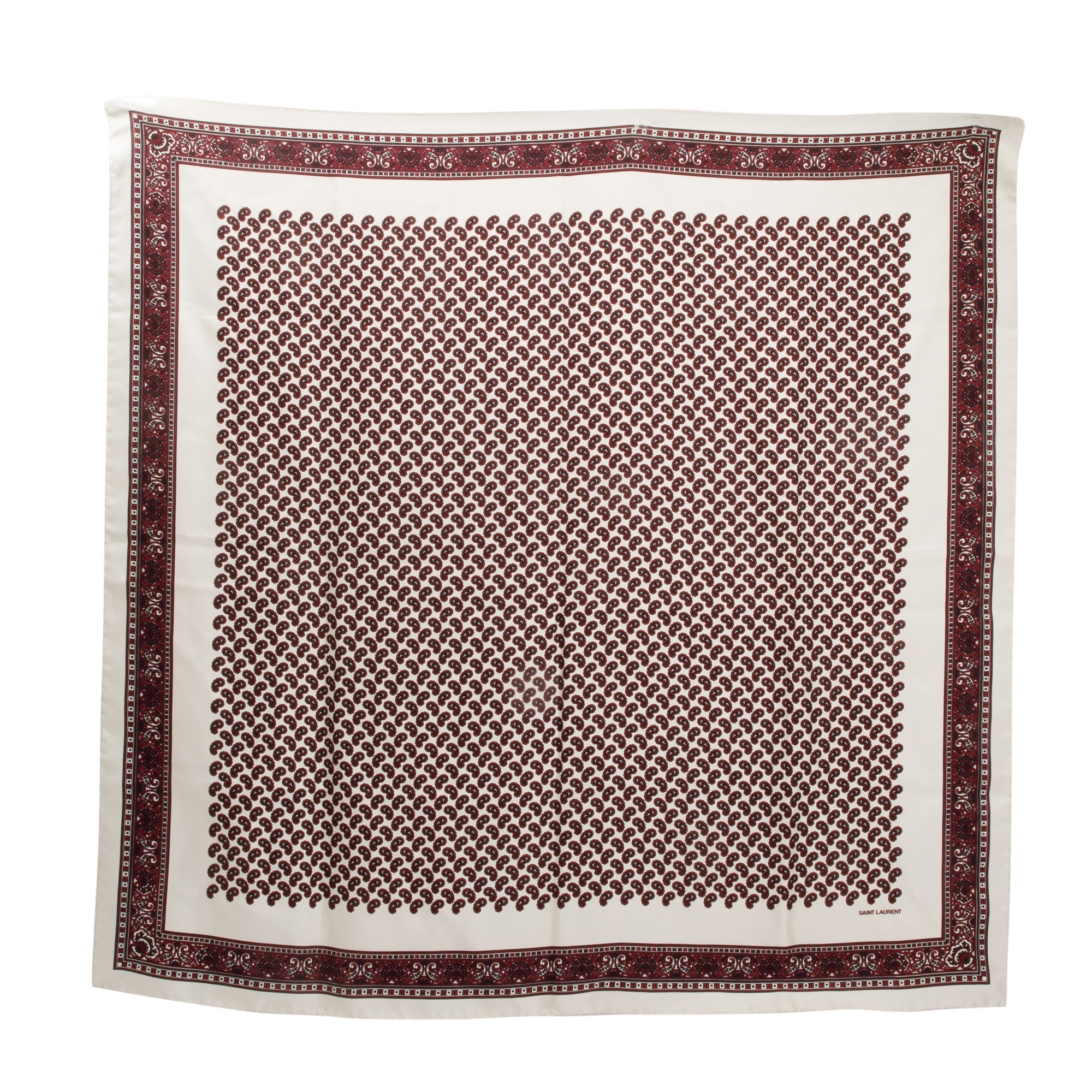 Saint Laurent White & Burgundy Bandana Print Square Silk Scarf