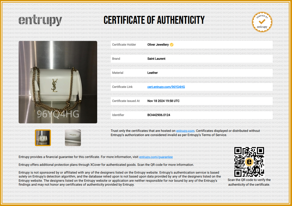 Saint Laurent White Calfskin Leather Medium Sunset Shoulder Bag w/ Box