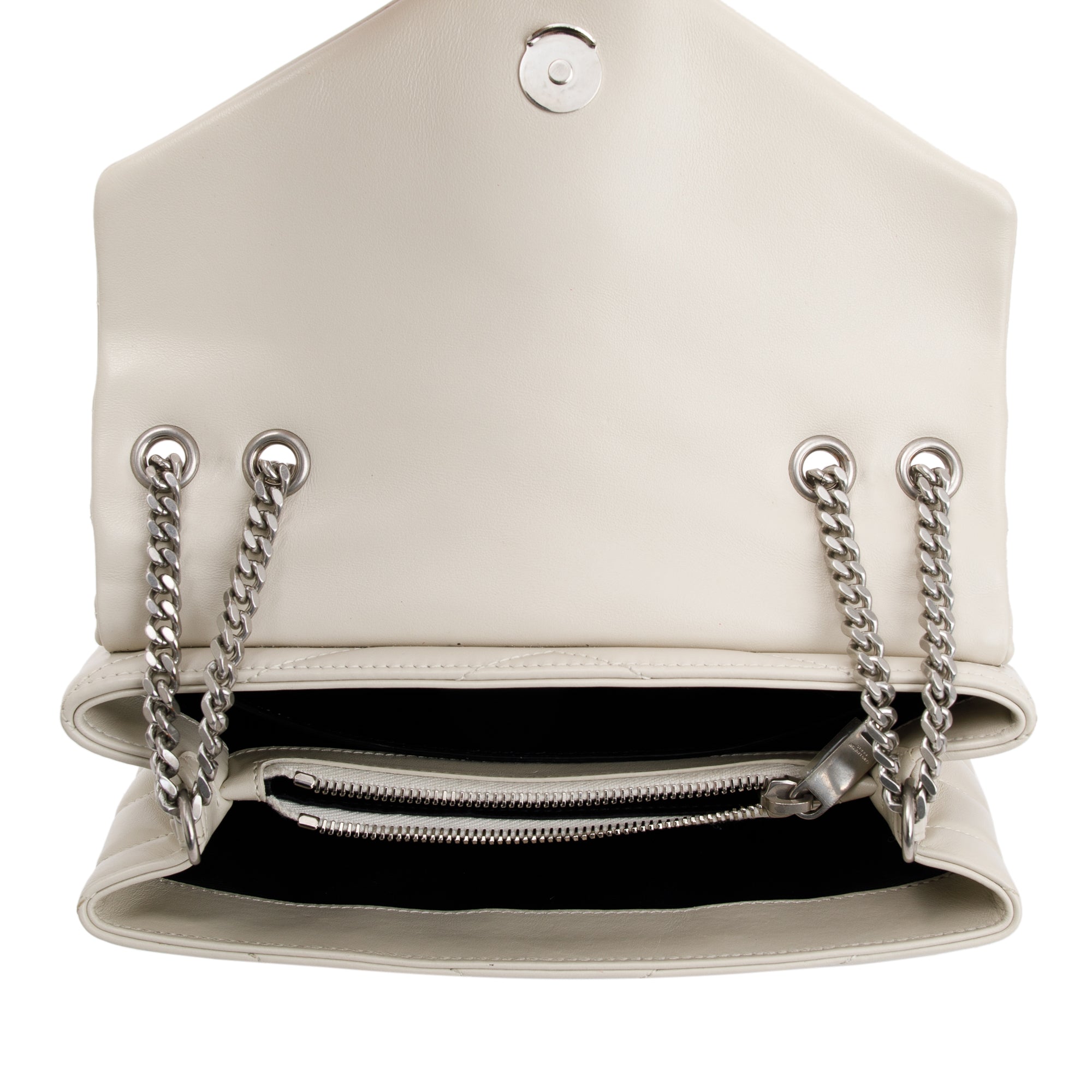 Saint Laurent White Calfskin Leather Small Loulou Monogram Shoulder Bag