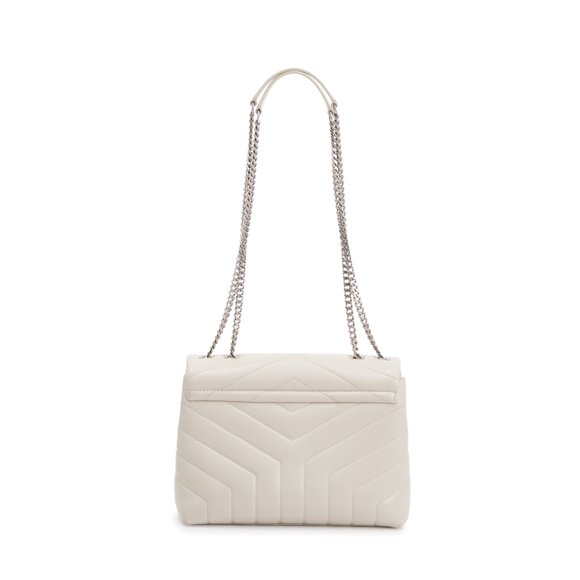 Saint Laurent White Calfskin Leather Small Loulou Monogram Shoulder Bag