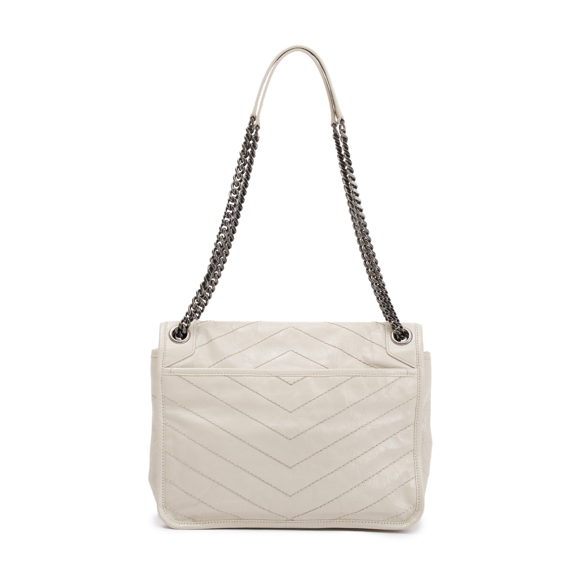 Saint Laurent White Crinkled Calfskin Leather Medium Niki Shoulder Bag